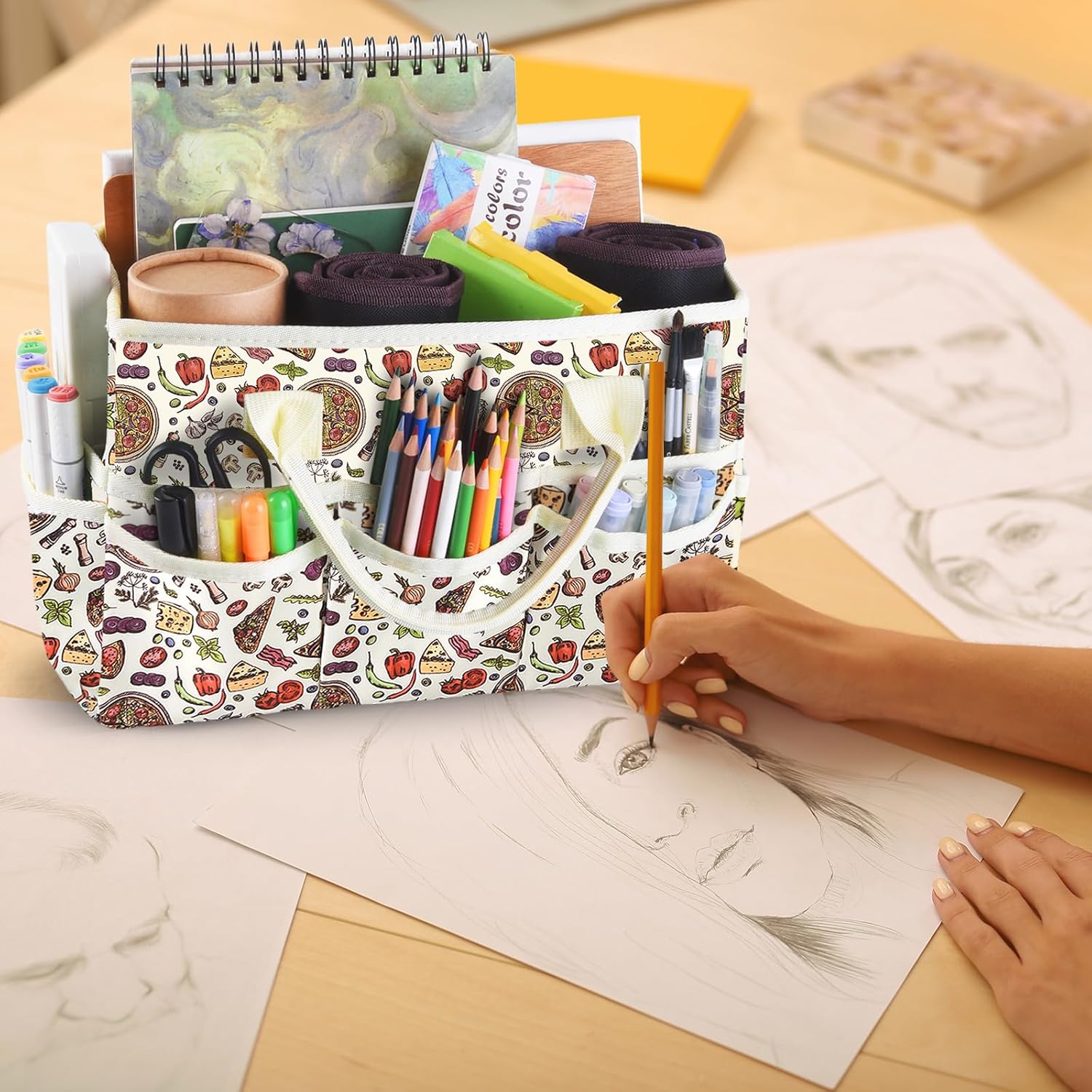 qianshan Bolsa organizadora de manualidades con múltiples bolsillos, organizador grande de almacenamiento de arte con asas para arte, manualidades,