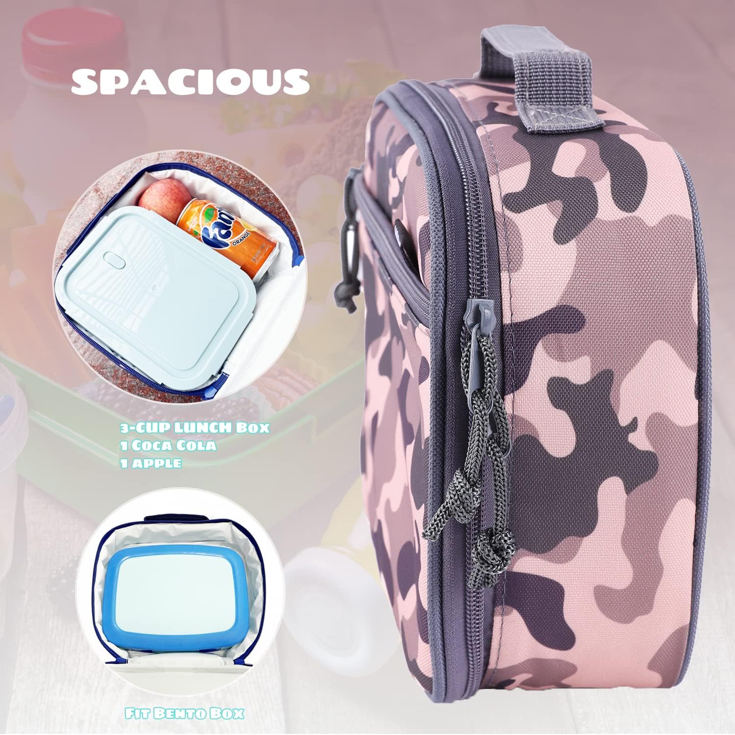 MORIOX Lonchera para niños, bolsa aislante suave de camuflaje, minihielera para el regreso a clases, kit de bolsa térmica para comidas para niños y