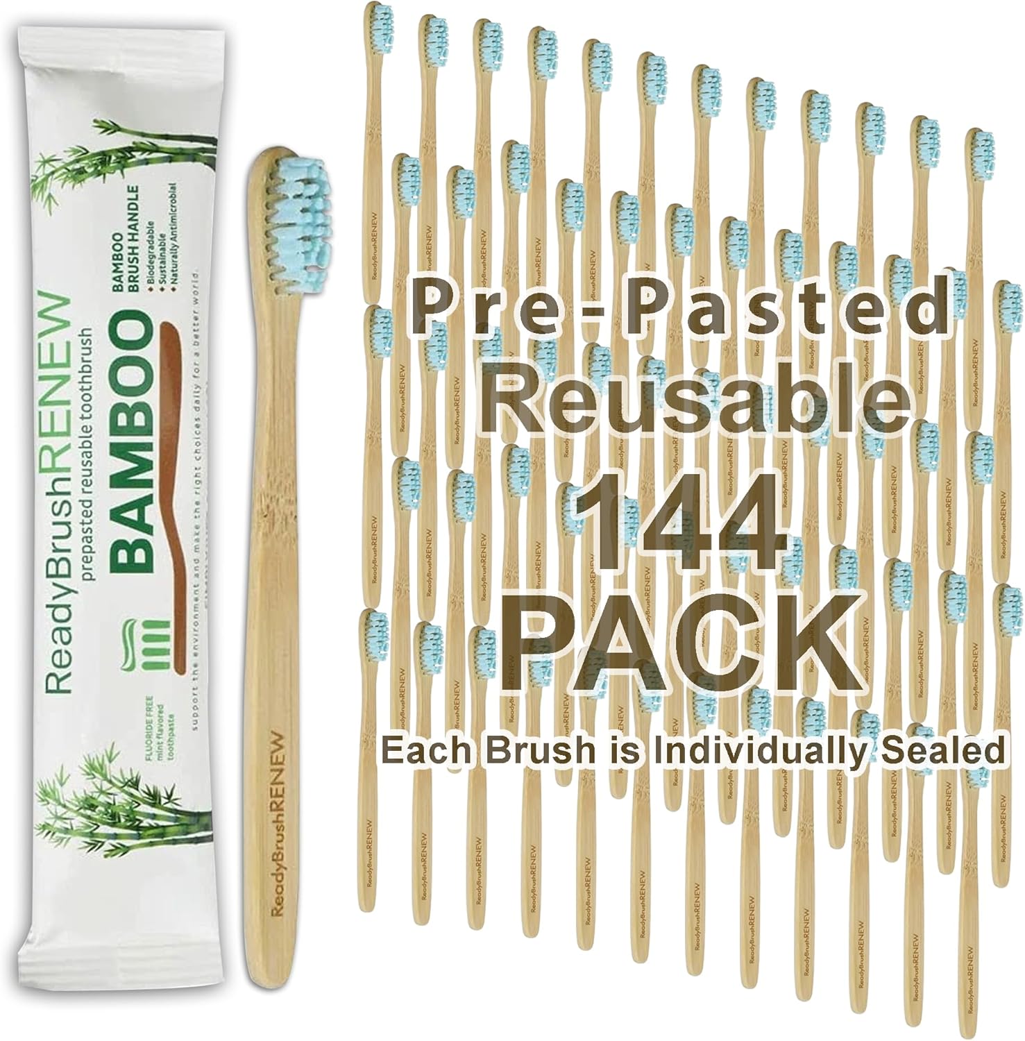 ReadyBrush – Cepillos de dientes de bambú reutilizables prepegados, solución de cuidado bucal todo en uno para una sonrisa fresca y saludable,