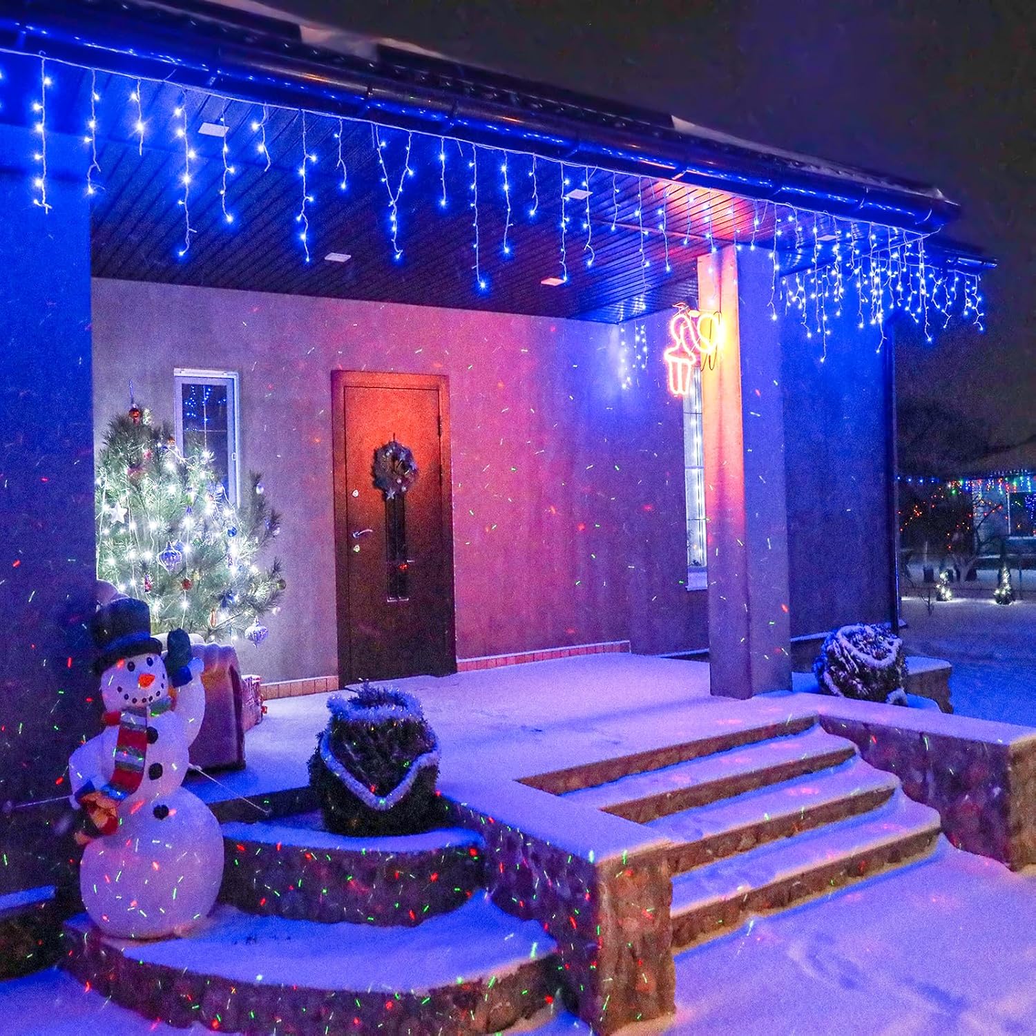 Luces de Navidad para exteriores  99 pies 1216 luces LED de carámbano al aire libre  Enchufe 8 modos de luces parpadeantes para decoraciones de