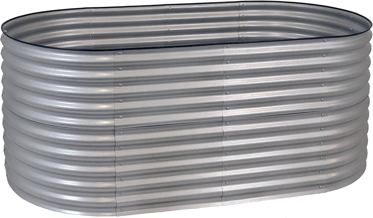 Sunnydaze Cama de jardín elevada ovalada de 79 pulgadas, kit de maceta apilable de acero para flores con borde de goma, color plateado