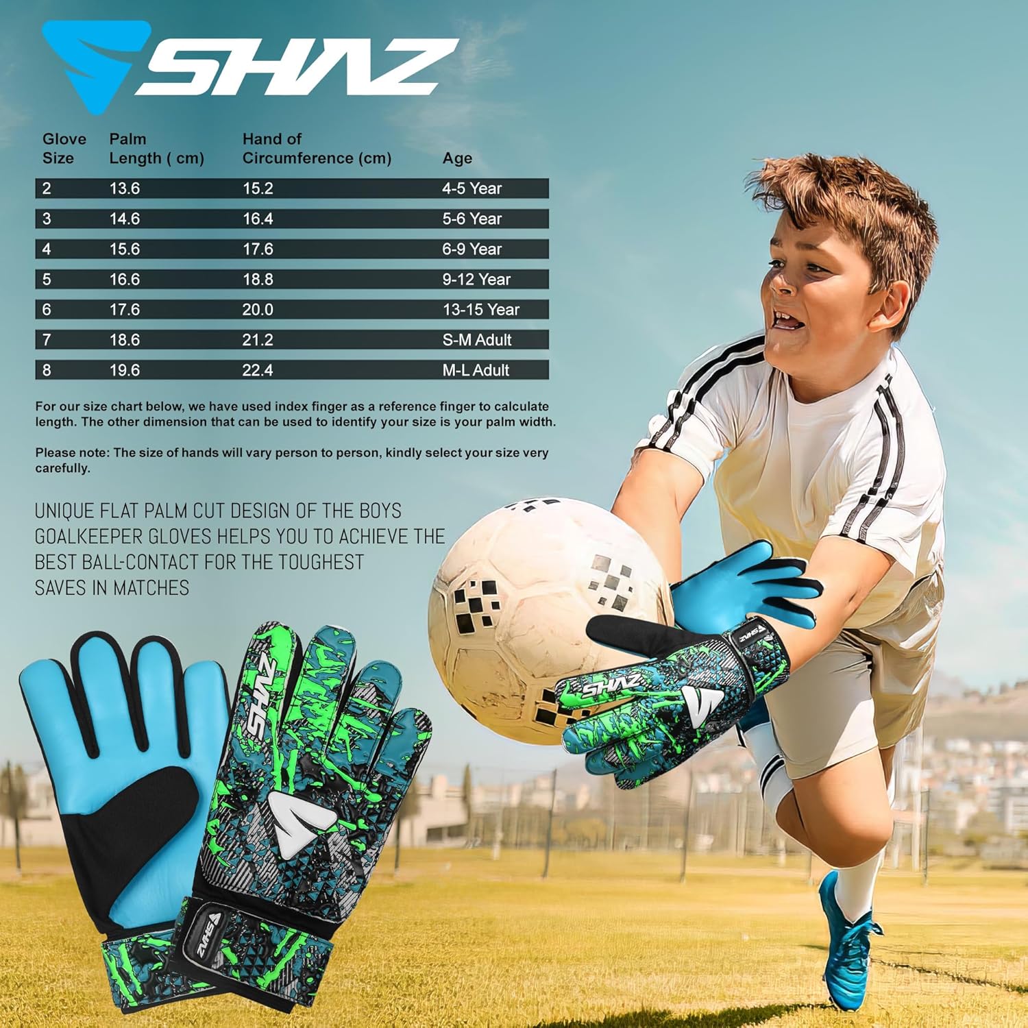 Shaz Guantes de portero de fútbol para niños y jóvenes, guantes de portero de fútbol Funky antideslizantes de 0.157 in con palma de látex con agarre