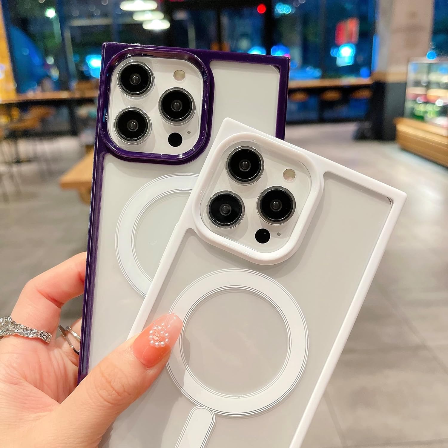 Cocomii Funda cuadrada compatible con iPhone 1212 Pro, compatible con MagSafe, lujosa, delgada, brillante, transparente, marco de color, fácil de