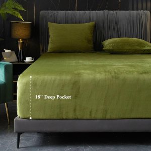 Ivellow Sábana bajera de terciopelo tamaño King, 1 paquete de sábanas de terciopelo verde de lujo con bolsillo extra profundo de 18 pulgadas, sábana Ivellow Sábana bajera de terciopelo tamaño King, 1 paquete de sábanas de terciopelo verde de lujo con bolsillo extra profundo de 18 pulgadas, sábana