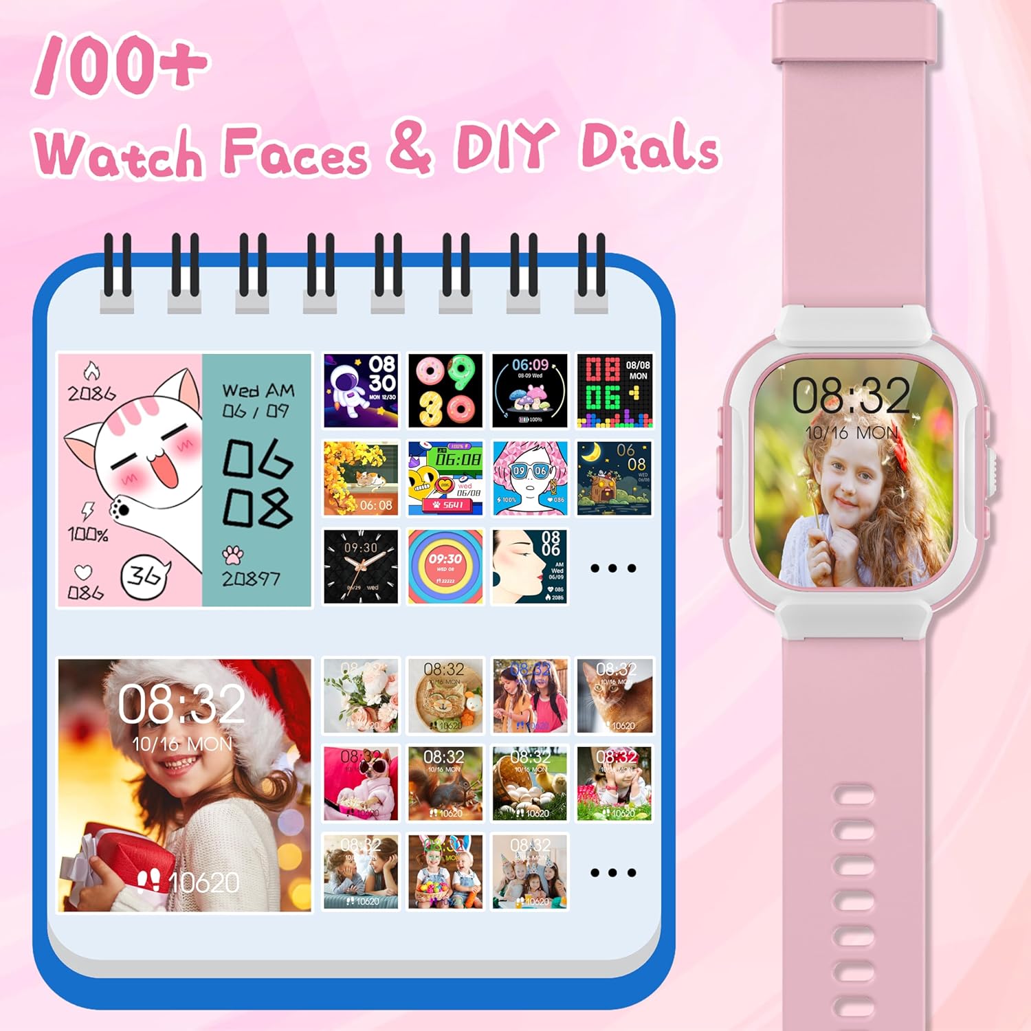 ZOSKVEE Reloj inteligente para niños, IP68 resistente al agua, reloj de fitness con esfera de reloj DIY de 1.4 pulgadas, monitor de frecuencia