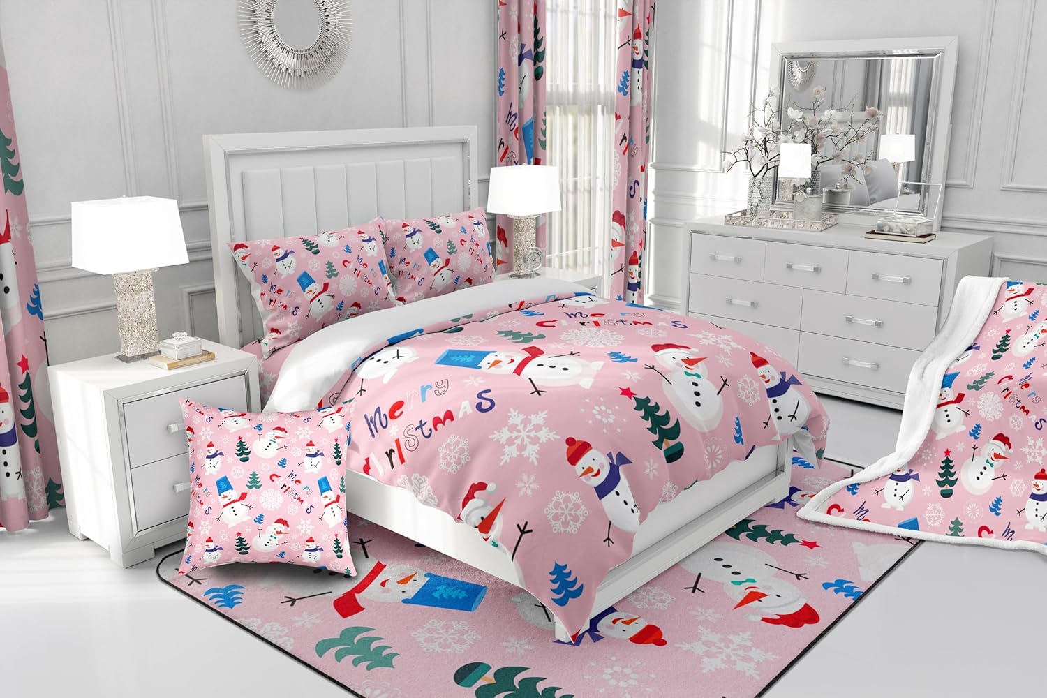 Erosebridal Funda de edredón rosa de Navidad 100% algodón para niños, adolescentes y adultos, juego de ropa de cama de dibujos animados, muñeco de