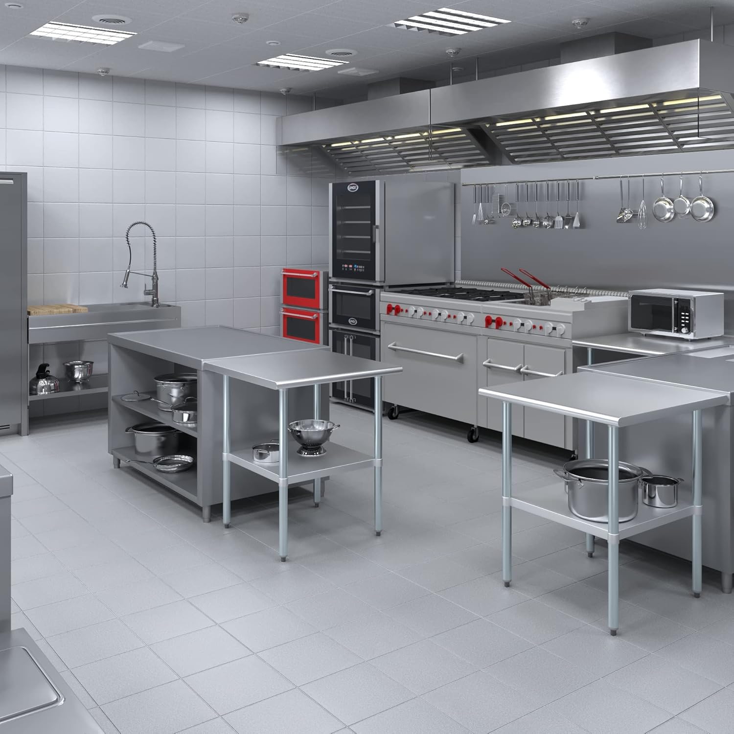 AmGood – mesa de trabajo de acero inoxidable con estante inferior Preparación de alimentos NSF (estándares de equipos comerciales de alimentos),