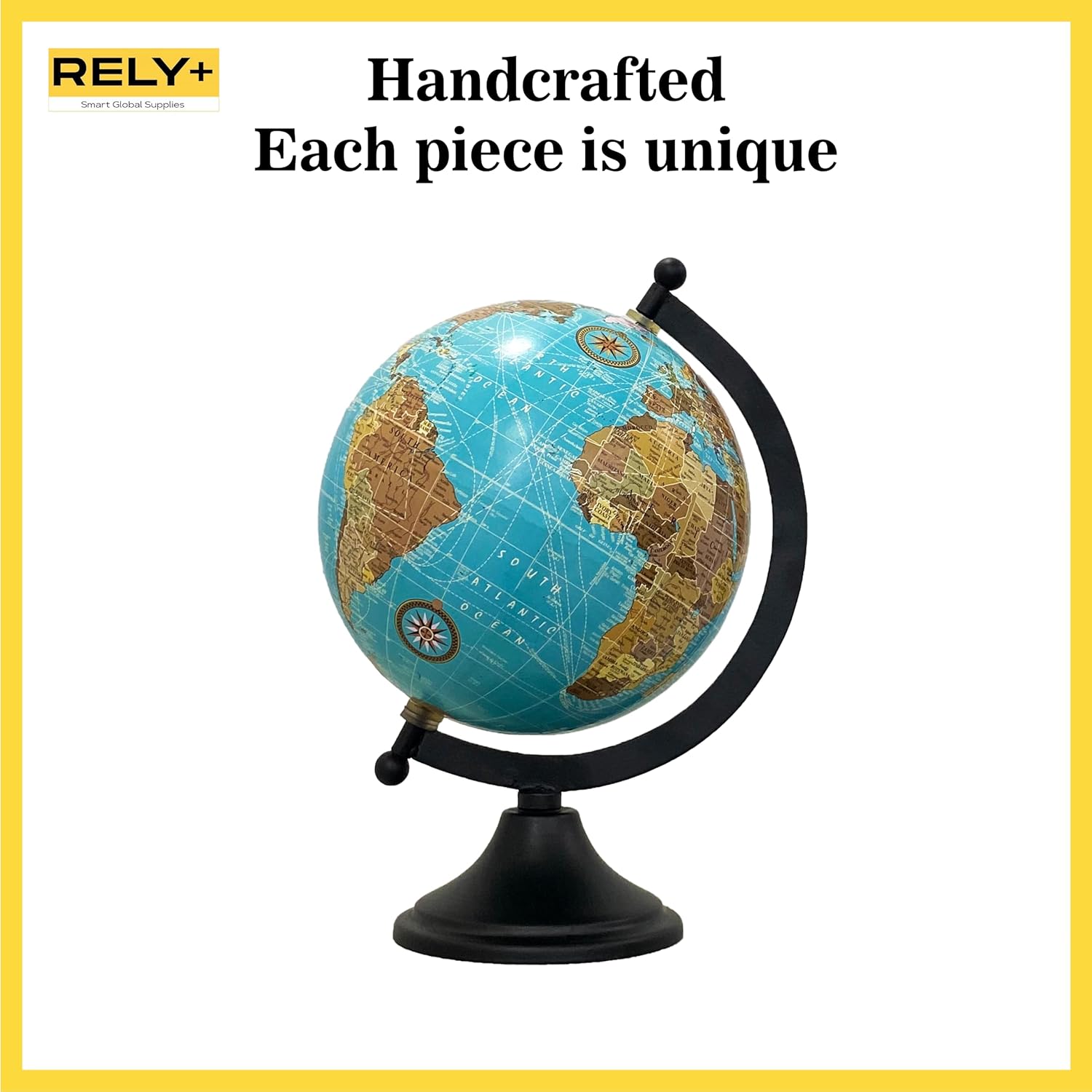 Rely+ Globo de tierra para decoración de escritorio y oficina, 6 pulgadas, elegante globo giratorio con soporte, perfecto para estantería y mesa,