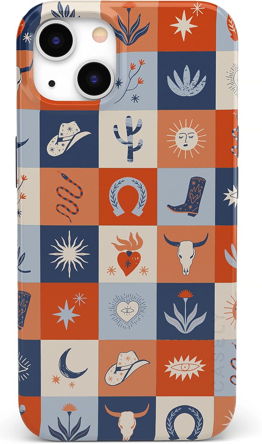 Casely Funda para iPhone 13  Compatible con MagSafe  Dirt Road Chic  Funda bohemia Western Squares