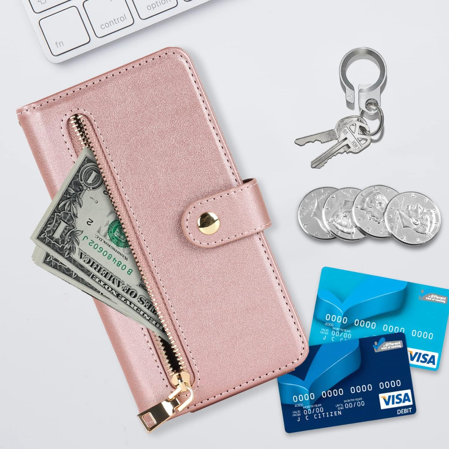 Havaya Funda para iPhone 12 con tarjetero, para iPhone 12 Pro, funda tipo cartera para mujer, funda tipo cartera con cremallera y ranuras para