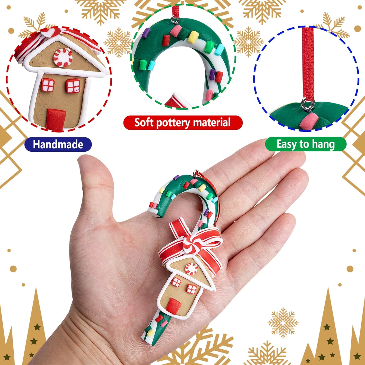 9 adornos de piruleta de Navidad, adornos de arcilla polimérica de caramelos de Navidad, decoración de Navidad, decoración colgante de bastón de