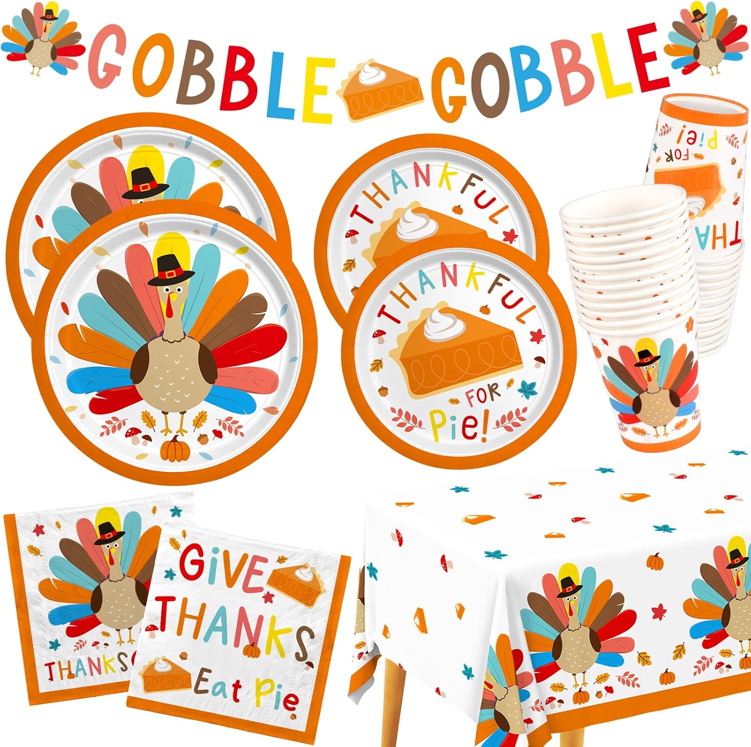 Kit de suministros para fiesta de Acción de Gracias de pavo, incluye vajilla desechable con temática otoñal platos de cena y postre, servilletas,