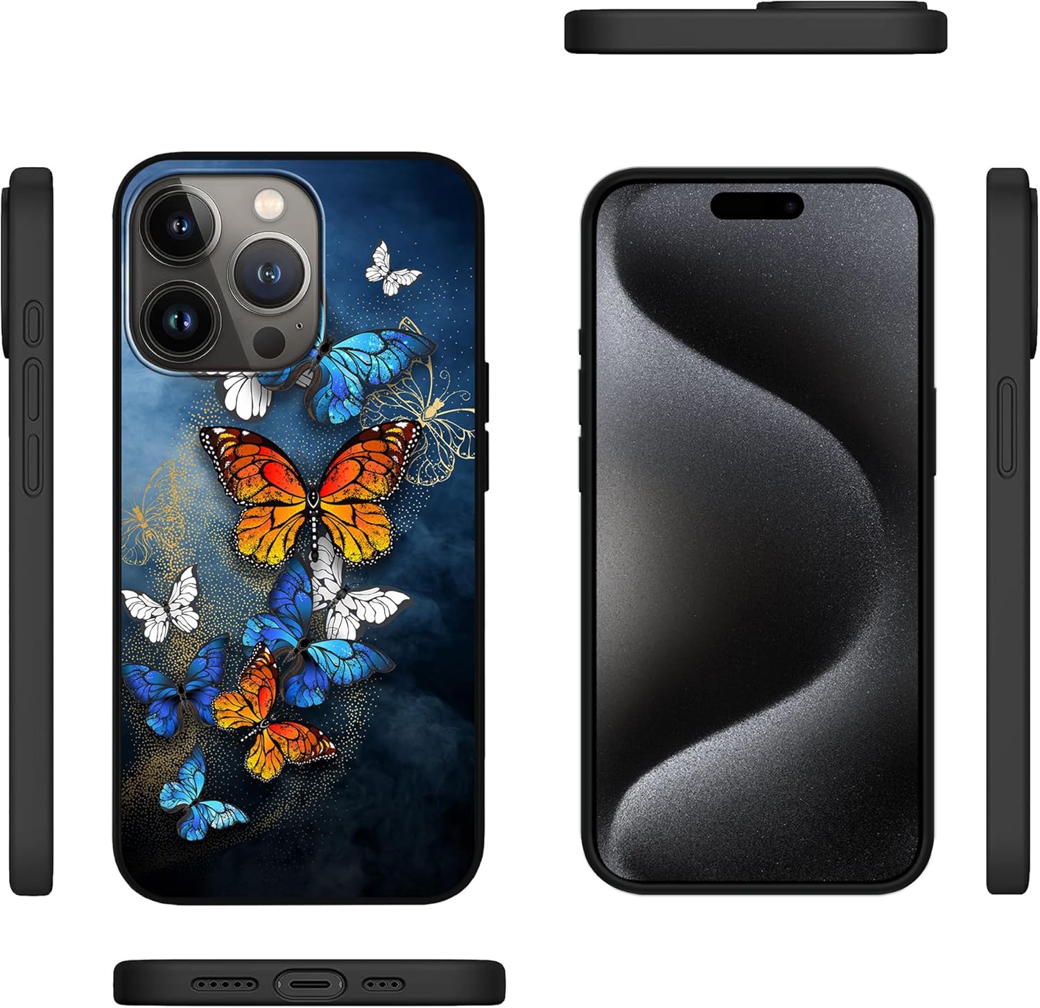 Funda diseñada para iPhone 15 Pro Max, funda de teléfono con patrón de mariposas en vuelo para hombres, mujeres, niños y niñas, TPU suave, cuerpo