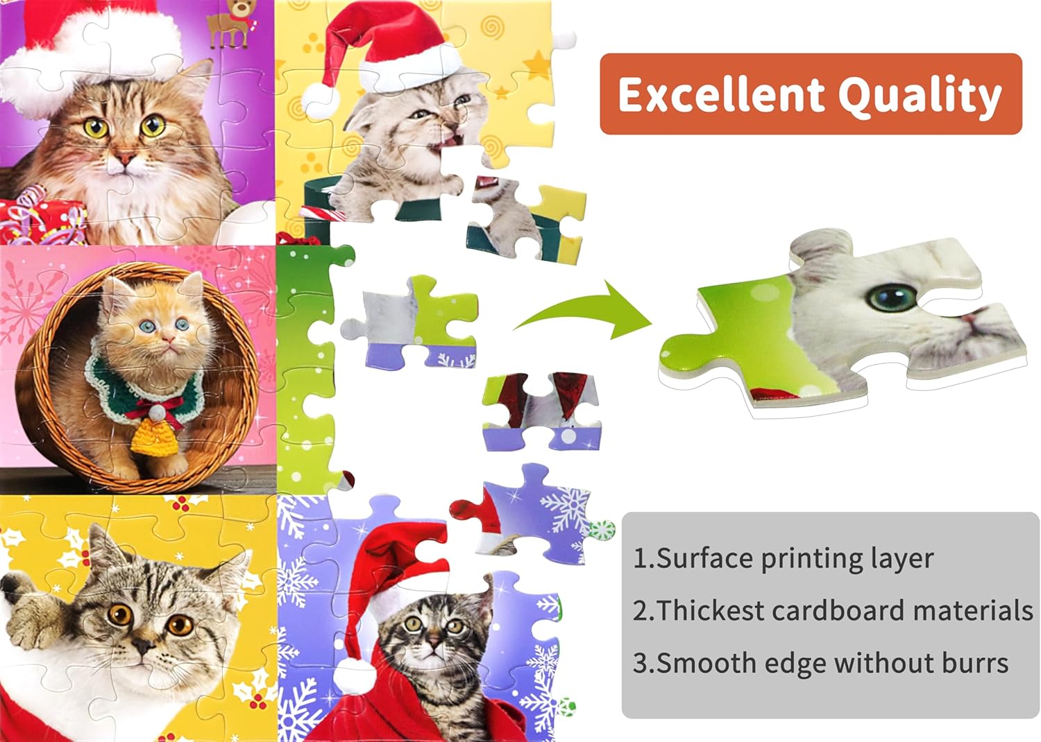 Rompecabezas de Navidad de 100 piezas para niños, gatos de Navidad, rompecabezas multicolor para niños de 4 a 8 años, 3 a 5 y 8 a 10 años, juguetes