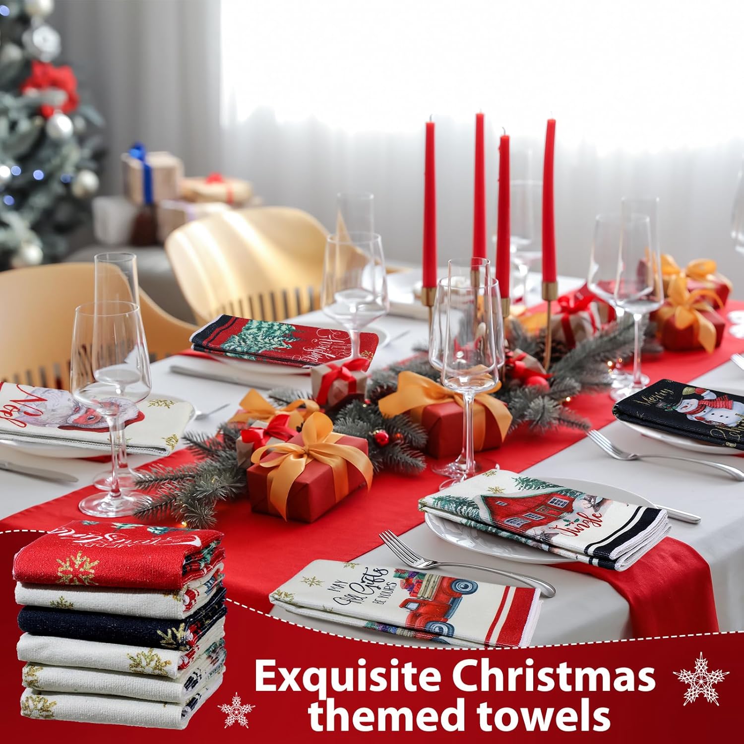 Oudain Juego de 6 toallas de cocina y paños de cocina de Navidad, Papá Noel, muñeco de nieve, camión, árbol de Navidad, paños de cocina de invierno,