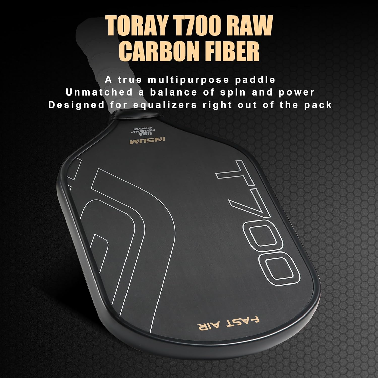 T700 Hybrid Pickleball Paddles – USAPA Approved, Elongated Handle  Toray T700 Raw Carbon Fiber  Foam Injected Walls  Thermoforming with Nomex Core