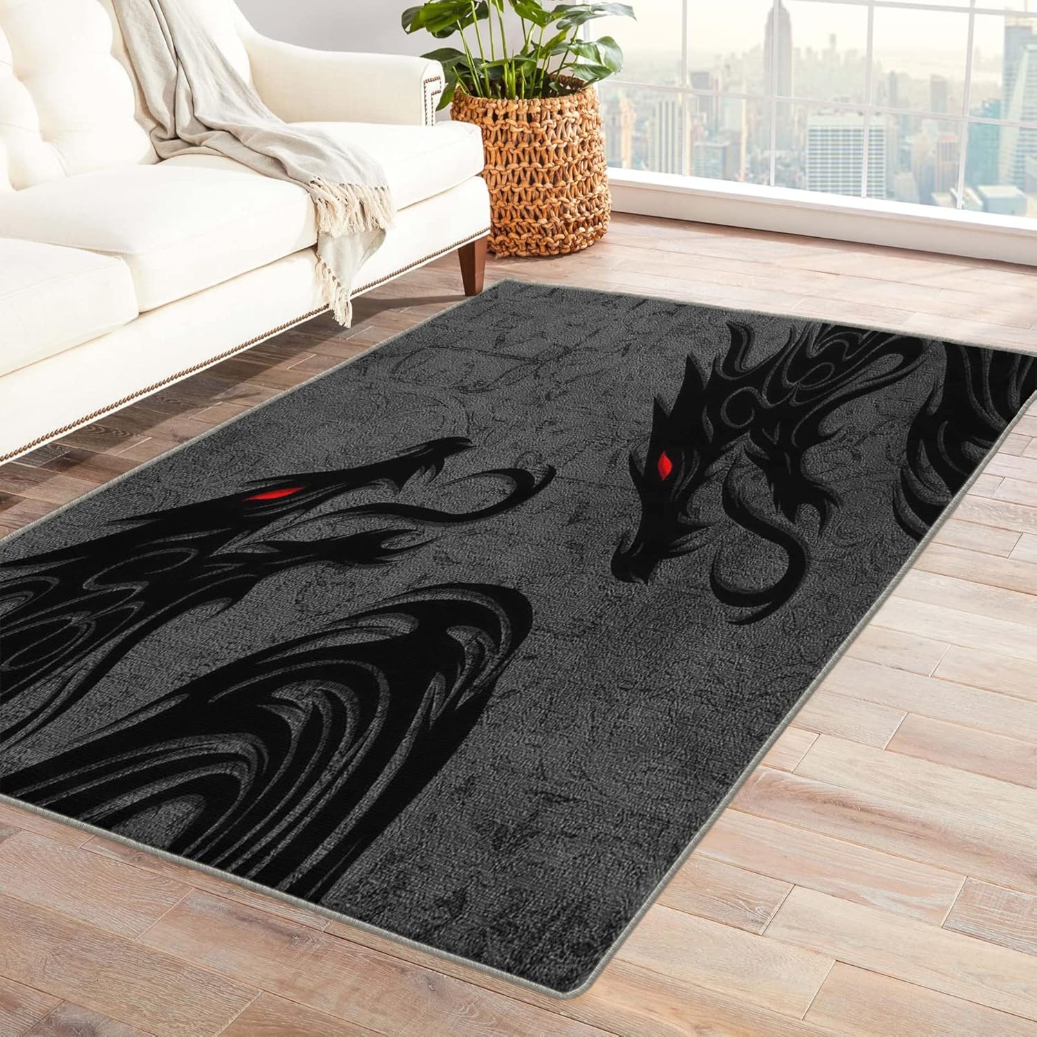 Alfombra de dragón chino de 3 x 5 pies, alfombras de fantasía para dormitorio, sala de estar, alfombra oriental, lavable, antideslizante y suave,