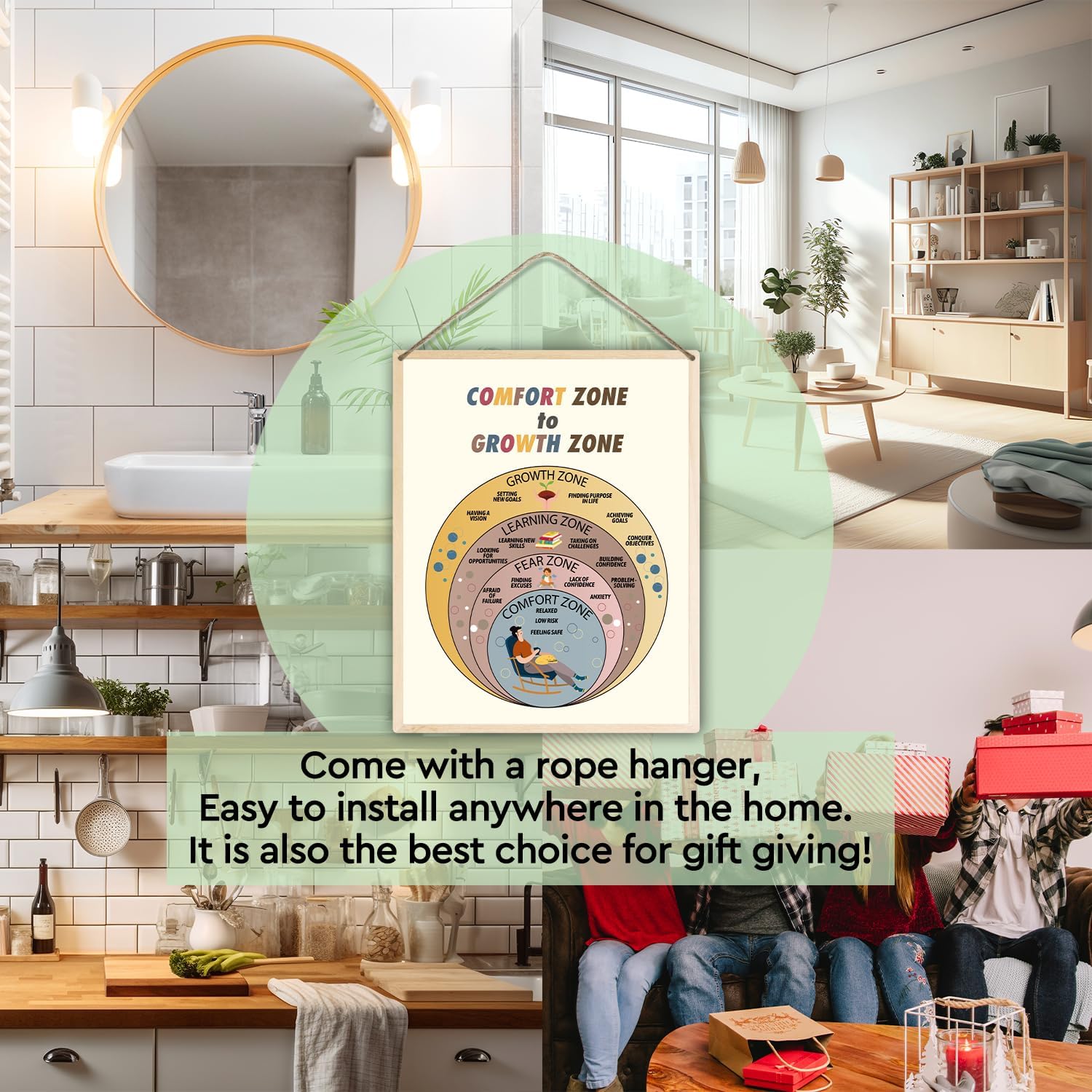 Comfort Zone To Growth Zone – Letrero de madera colgante para oficina, 10 x 8 pulgadas, decoración de pared para el hogar, placa de madera impresa
