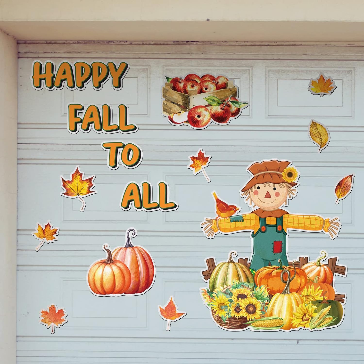 Peryiter 17 imanes de otoño para decoración de puerta de garaje, imanes de otoño con hojas de espantapájaros, girasoles, camiones, calabazas,