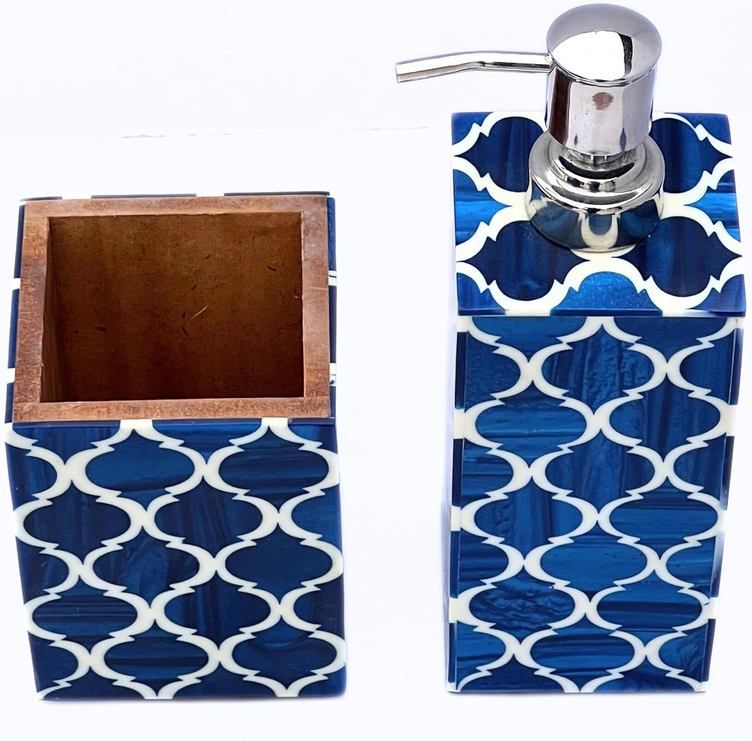 Dispensadores de jabón Morrish Morrish y soporte para cepillo de dientes, accesorios de baño, artículos para el hogar de aspecto real (azul y blanco)