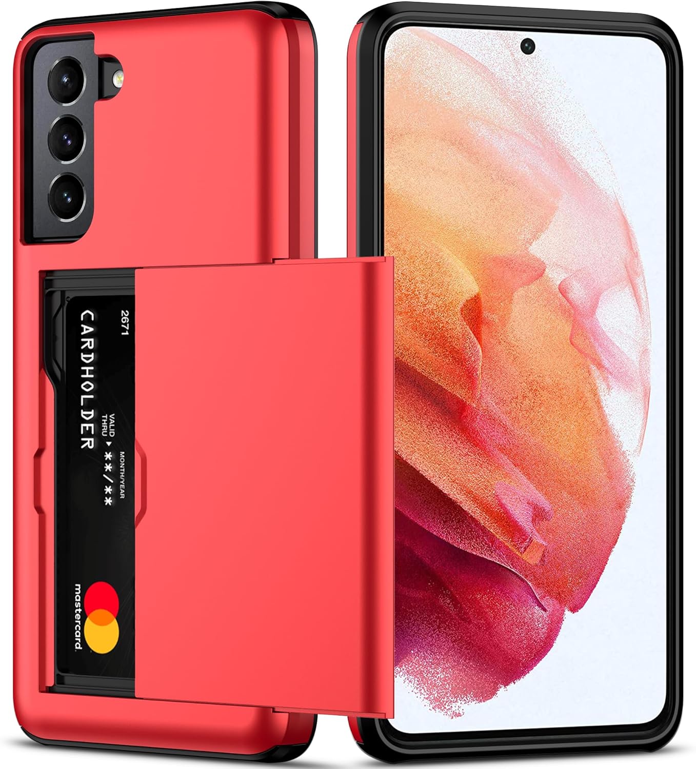 Nvollnoe Funda protectora para Samsung S21 Plus con tarjetero de doble capa resistente para Galaxy S21 Plus, ranura para tarjeta oculta, funda