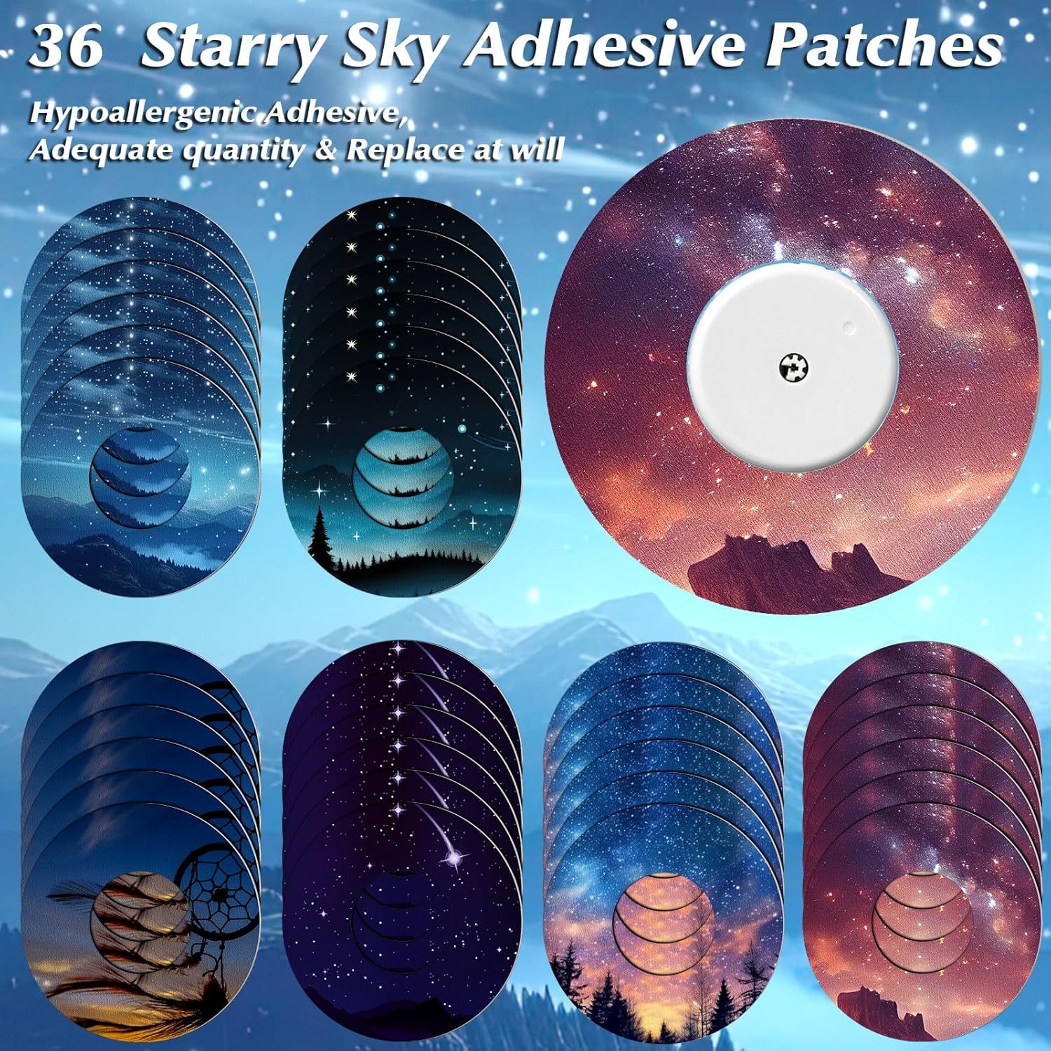 FuWeave Paquete de 36 parches adhesivos para sensor Libre 2 con cielo estrellado CGM parches impermeables CGM cubiertas CGM a prueba de sudor sensor