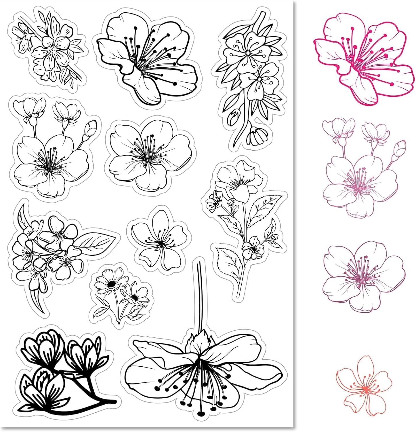 CRASPIRE Sello de goma transparente con diseño de flores de cerezo y plantas retro, sello de silicona transparente Sakura para hacer diarios,