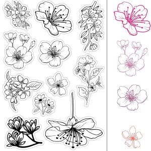 CRASPIRE Sello de goma transparente con diseño de flores de cerezo y plantas retro, sello de silicona transparente Sakura para hacer diarios, CRASPIRE Sello de goma transparente con diseño de flores de cerezo y plantas retro, sello de silicona transparente Sakura para hacer diarios,