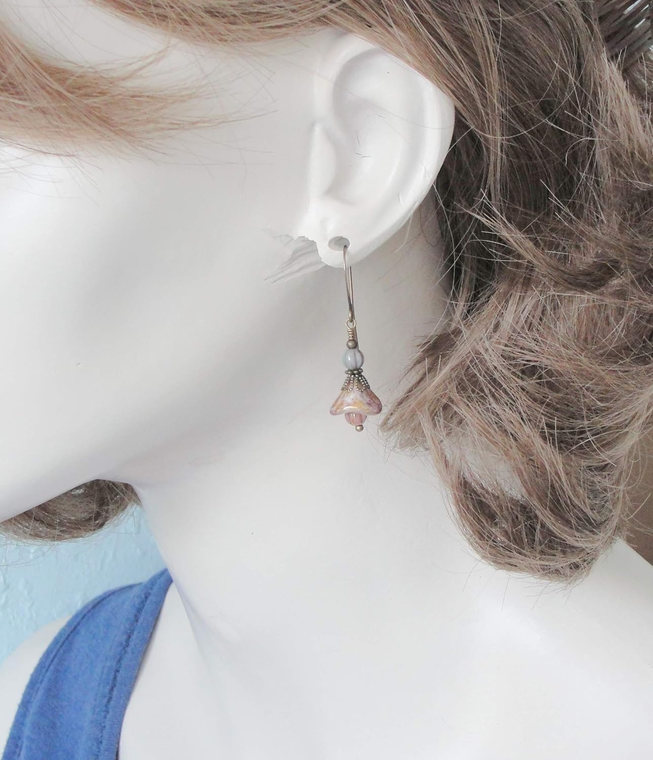 Shabby Chic Earrings with Rustic Glass Flowers