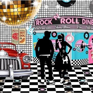 Telón de fondo grande de comedor de los años 50 para decoración de mesa de postre fondo de cabina de fotos 7 x 5 pies Telón de fondo grande de comedor de los años 50 para decoración de mesa de postre fondo de cabina de fotos 7 x 5 pies