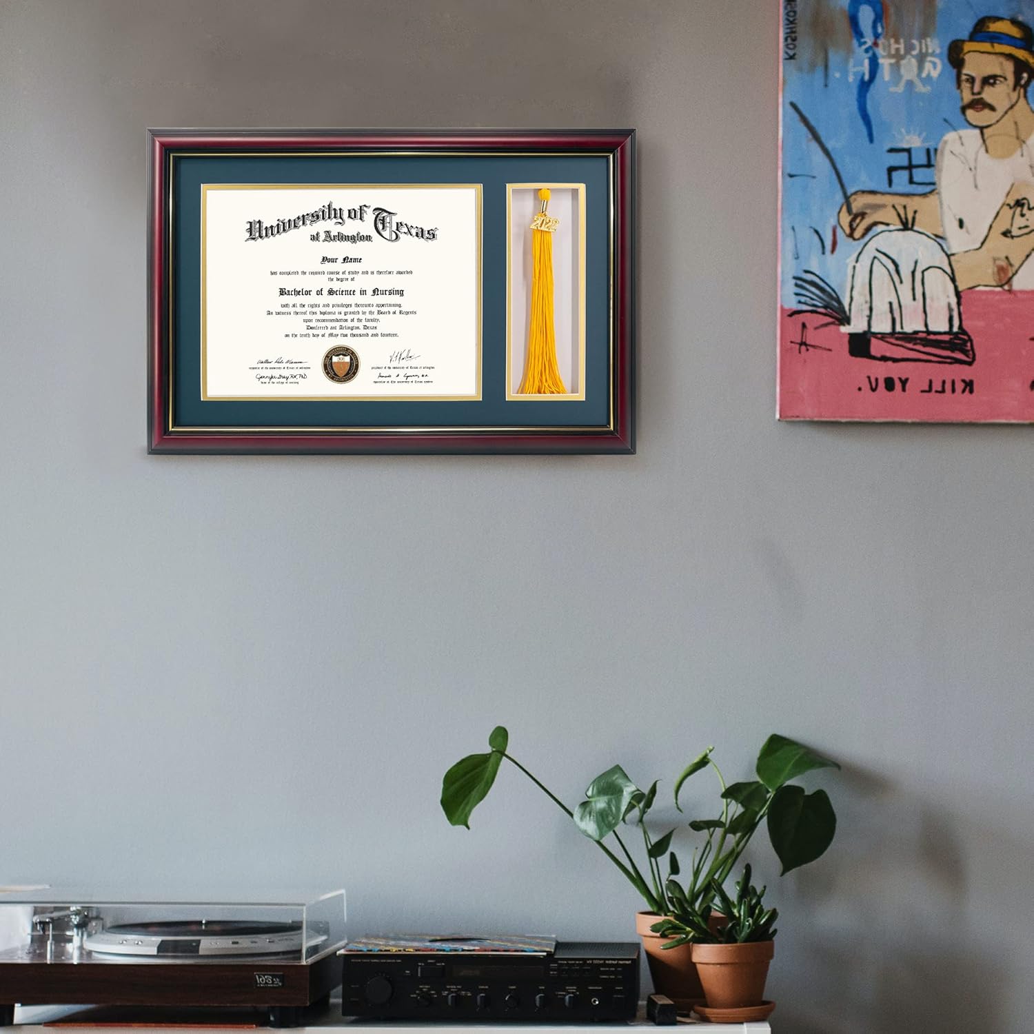 GraduationMall Marco de diploma de madera de cerezo de 11 x 17 pulgadas con soporte de borla para documentos de certificado de 8.5 x 11, vidrio