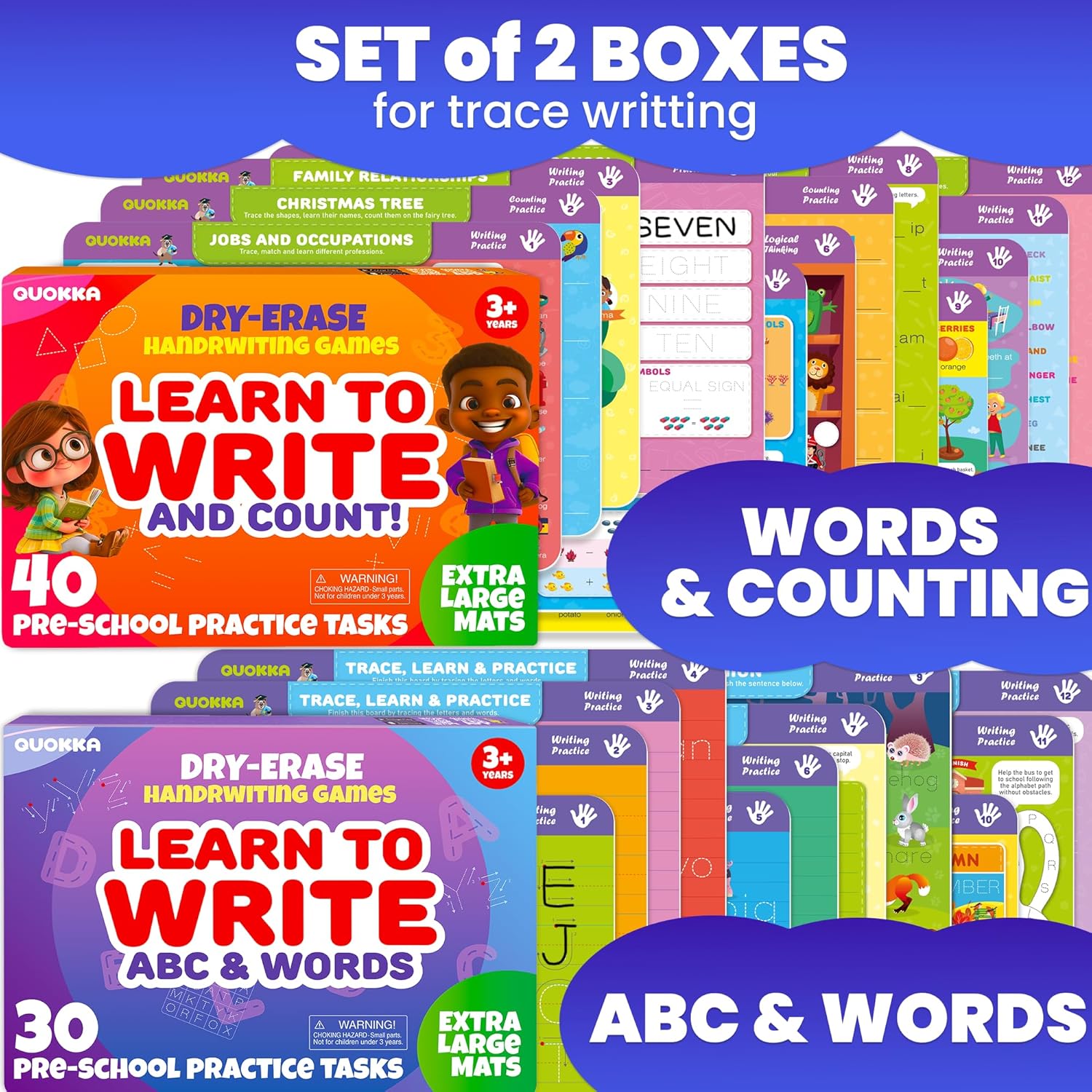 Juego de 2 libros ocupados para práctica de escritura a mano para niños  Aprende a escribir para niños pequeños de 3, 4, 5 años, 24 tareas, 4