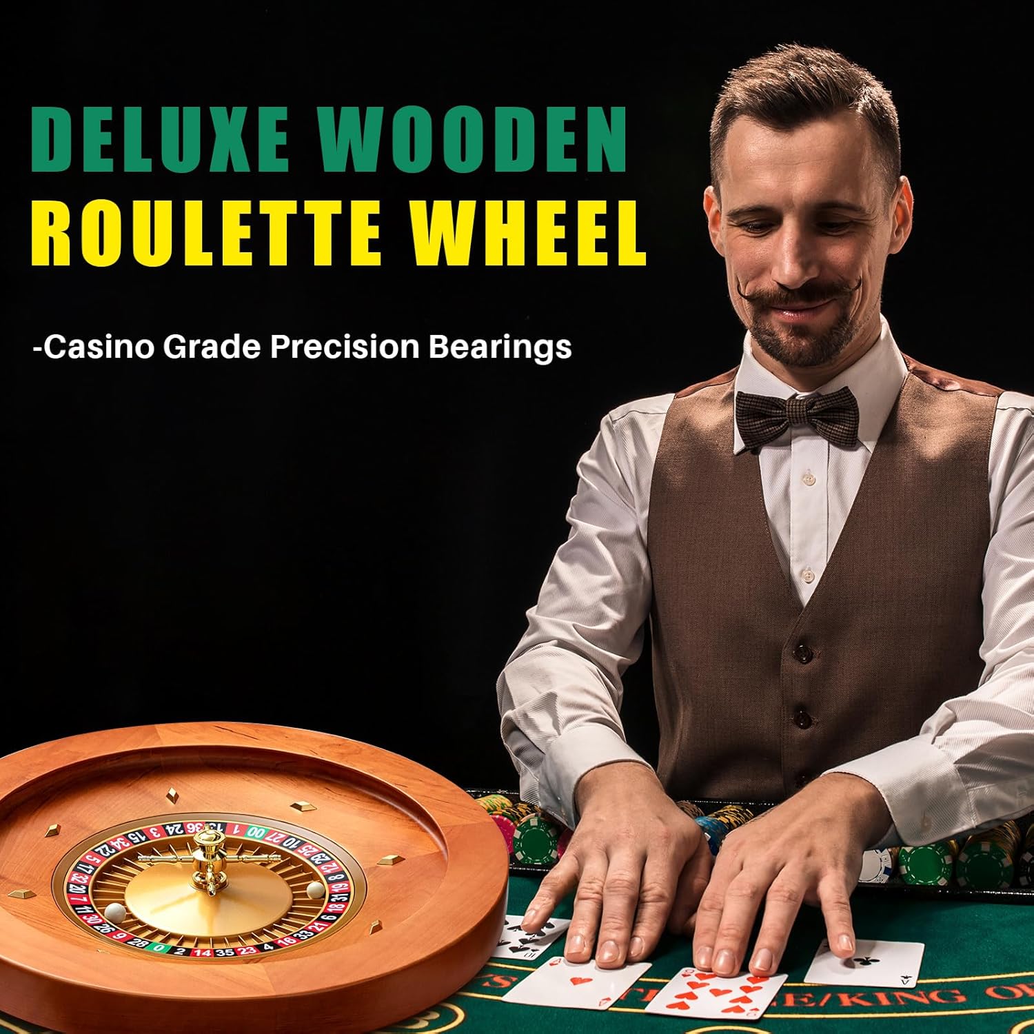 Rueda de ruleta de madera de 20 pulgadas con 4 bolas de ruleta, rodamientos de precisión de grado casino, rueda giratoria, juegos de mesa de ocio