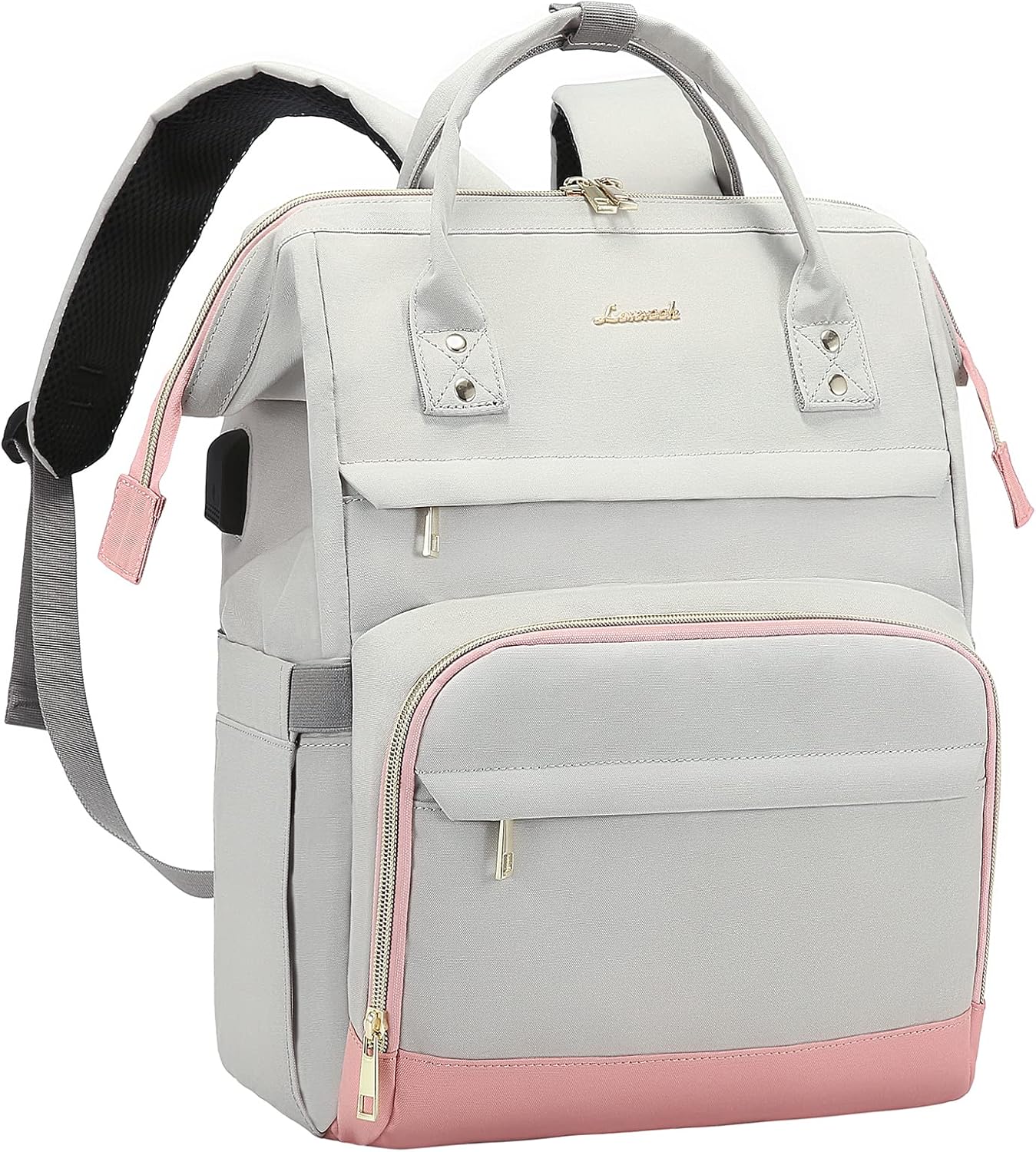 LOVEVOOK Mochila para laptop para mujer, mochila de viaje de 17 pulgadas, bolsa de libros para enfermeras, escuela, profesores, gris claro, rosa