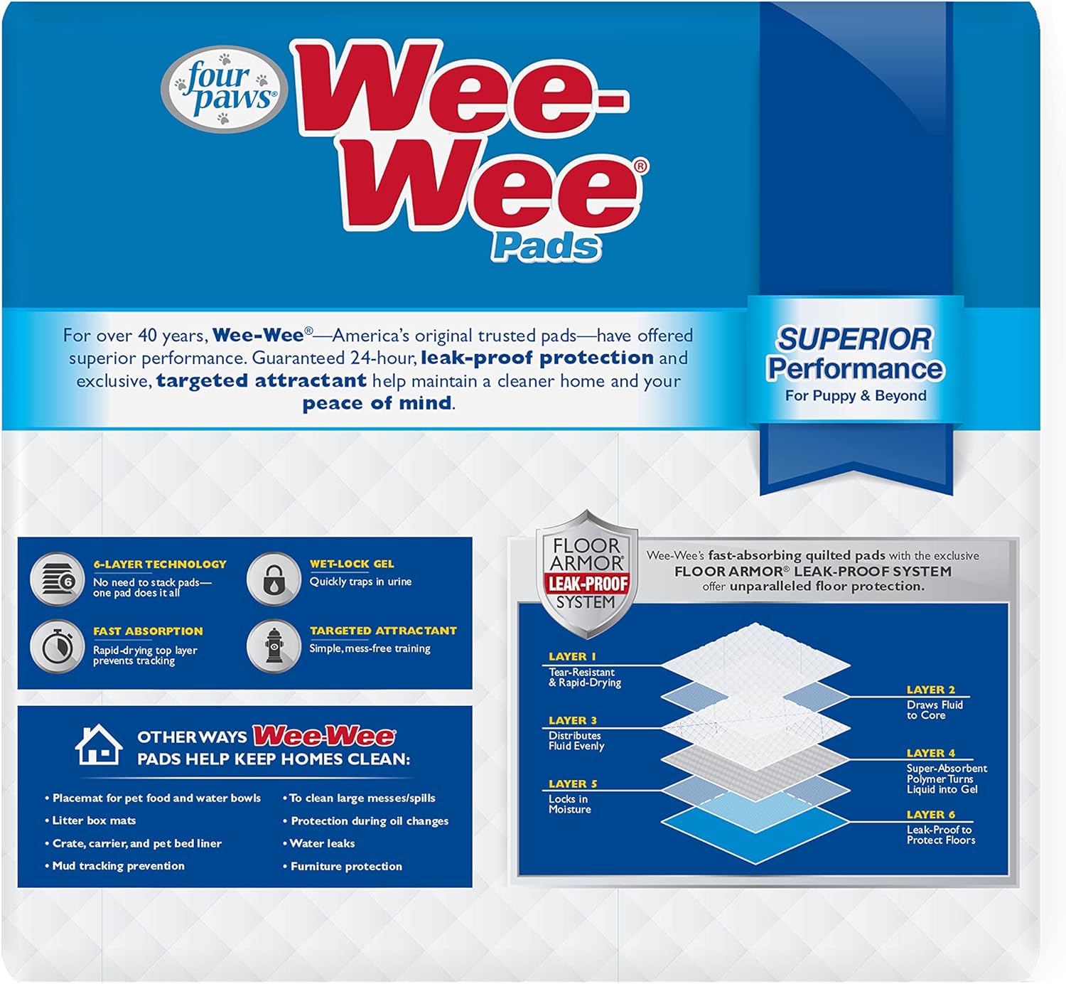 Four Paws Wee-Wee Tapetes entrenadores para perros y cachorros, rendimiento superior, 22 x 23 pulgadas (100 unidades)