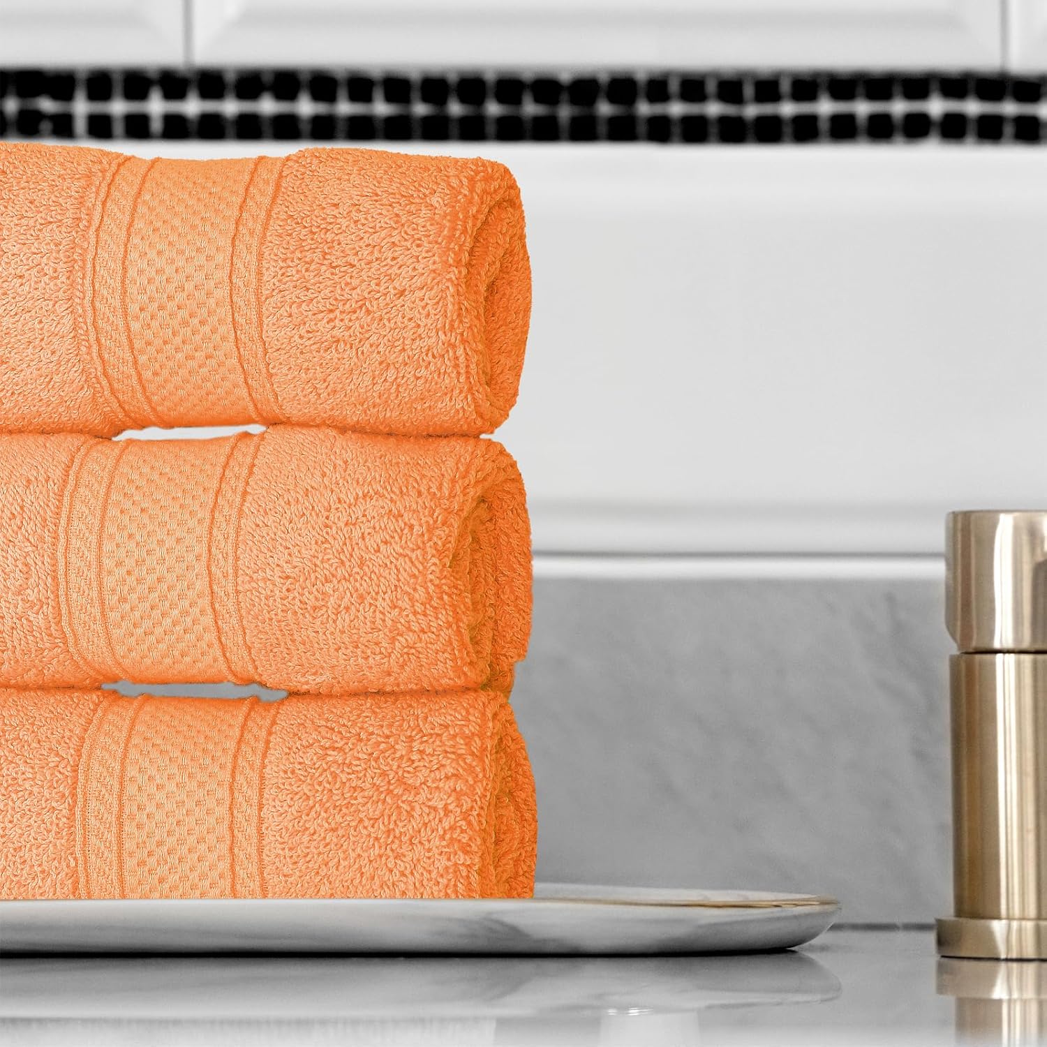 Magshion Juego de 6 toallas de mano de algodón suave para baño, color melocotón