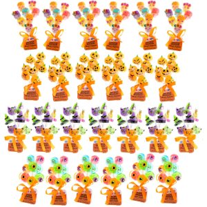 Ramo de paletas de Halloween, folletos espeluznantes de truco o trato y rellenos de bolsas de golosinas, envueltos individualmente, caja de 25 Ramo de paletas de Halloween, folletos espeluznantes de truco o trato y rellenos de bolsas de golosinas, envueltos individualmente, caja de 25