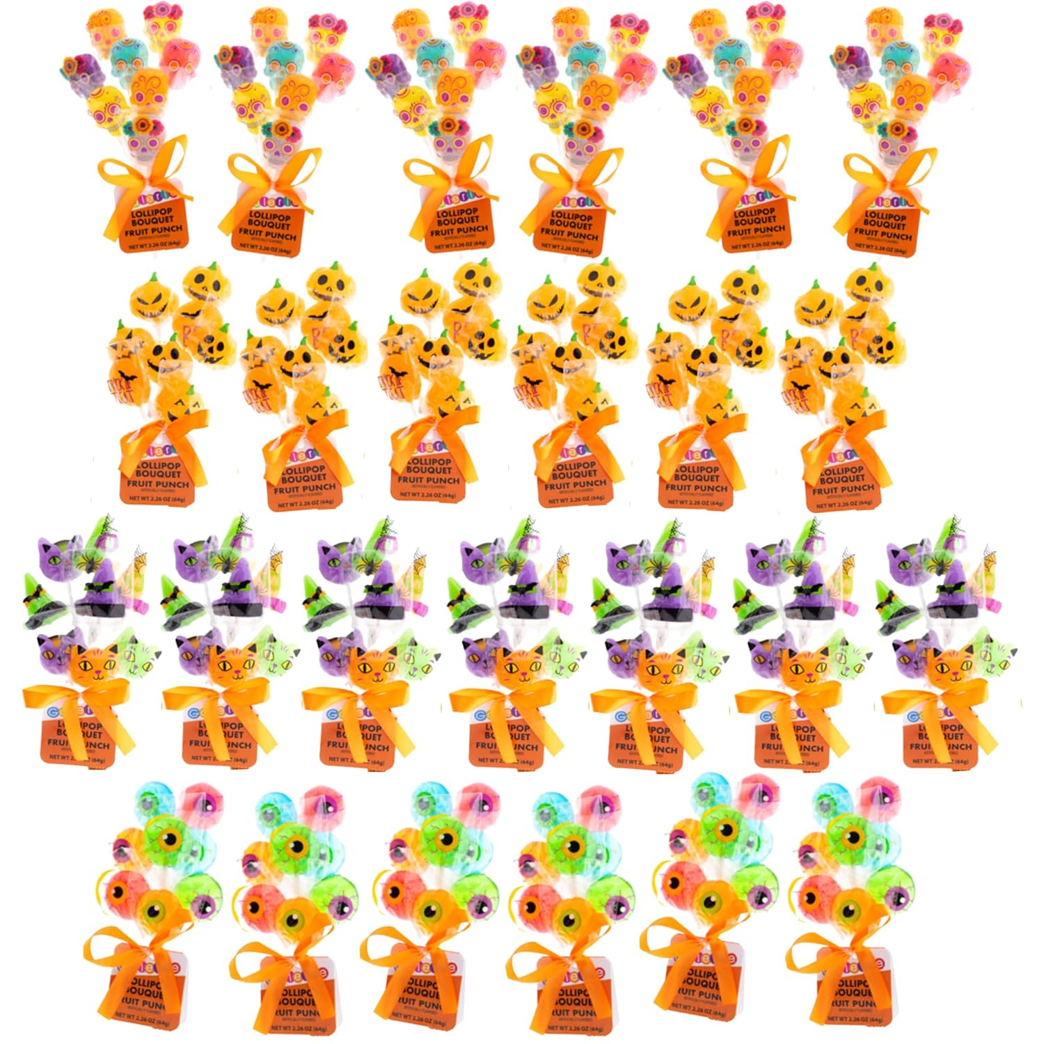 Ramo de paletas de Halloween, folletos espeluznantes de truco o trato y rellenos de bolsas de golosinas, envueltos individualmente, caja de 25