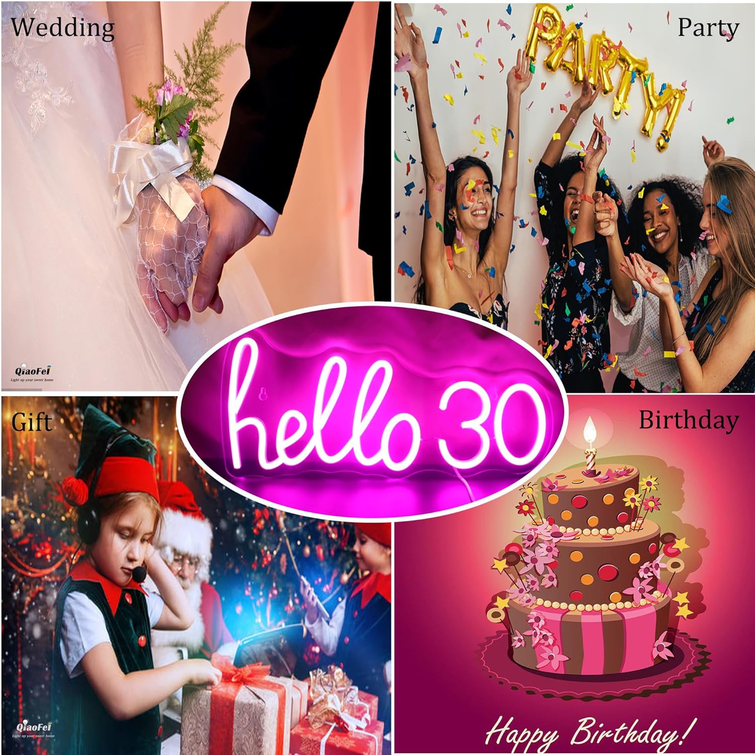 Letrero de luz LED de neón rosa con texto en inglés Hello 30 para niñas, decoración de fiesta de 30 cumpleaños, sala de estar, regalo de cumpleaños