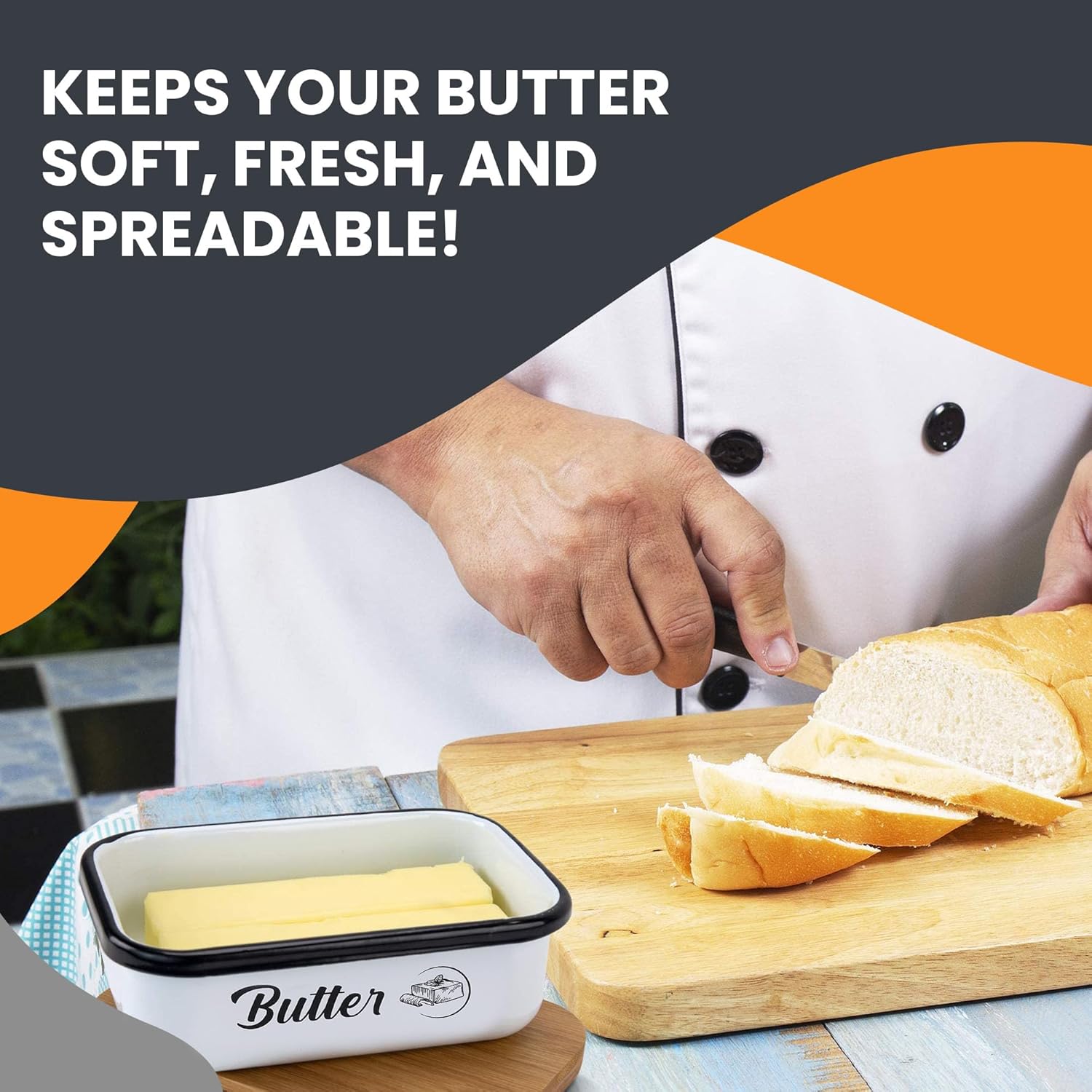 Recipiente de mantequilla  Mantequera grande de lata esmaltada con tapa para encimera  Mantequillera con tapa para refrigerador  Mantequillera