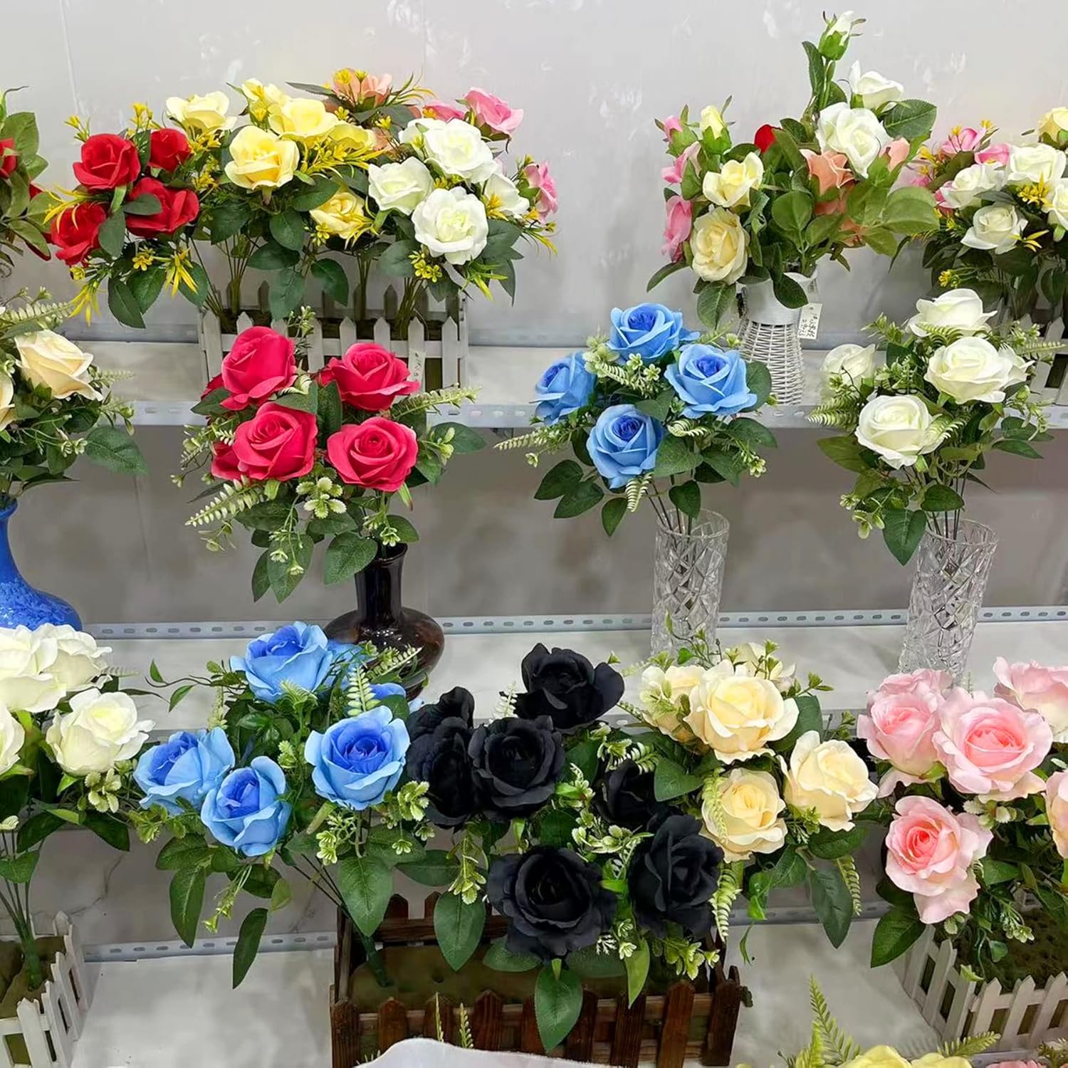 UKELER 2 racimos de rosas artificiales de seda azul con tallos para decoración del hogar, fiesta, festival, decoración de boda