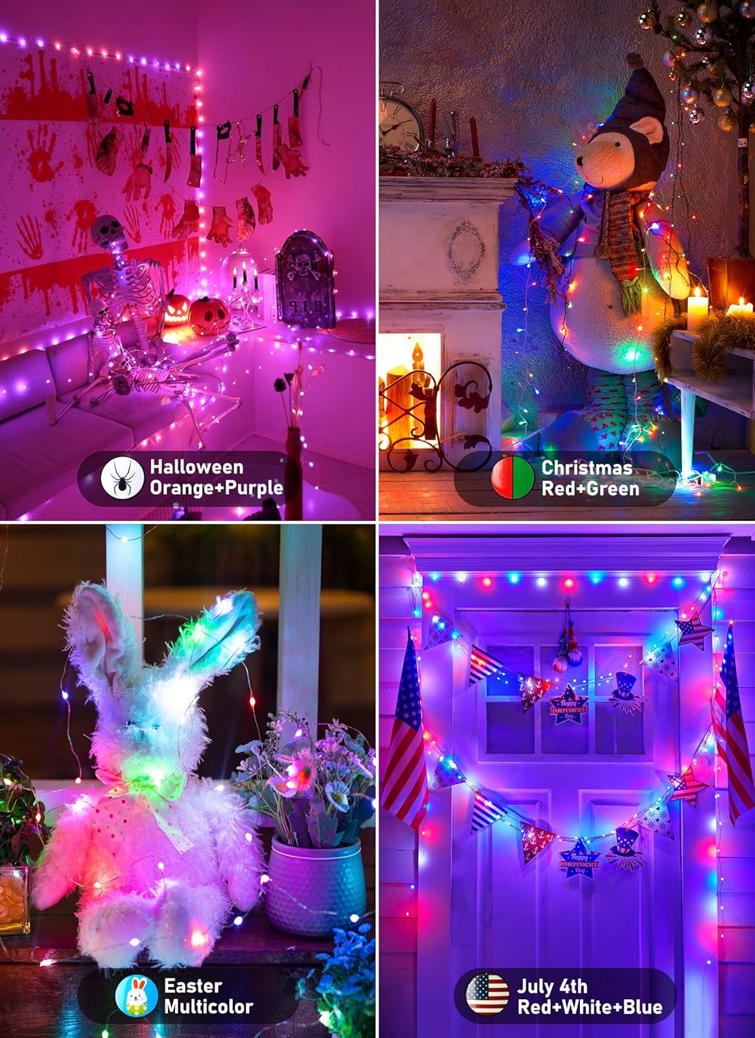 Guirnalda de luces que cambian de color  Cadena de 200 luces LED de 66 pies con control remoto, 22 colores que cambian de luces parpadeantes con 12