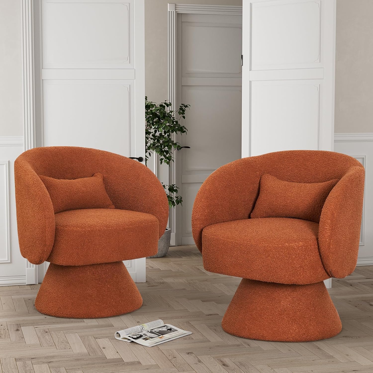 OUYESSIR Sillas giratorias de barril, silla giratoria de 360 grados, silla redonda moderna con almohada, sillas de sala de estar de tela cómoda para