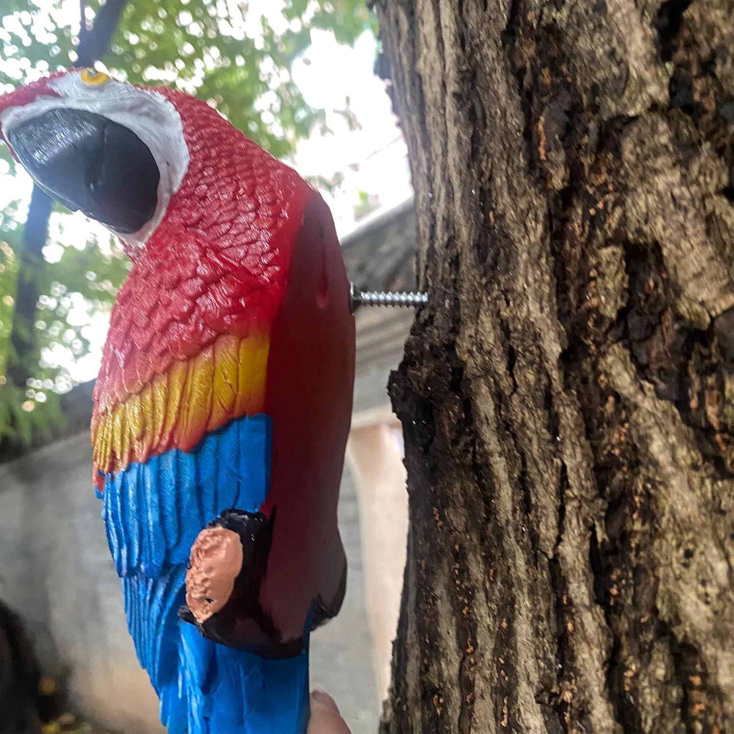 Loros abrazadores de árboles, estatuas de jardín, escultura de guacamayo, hermosa decoración artística colgante de árbol mirador pájaro adorno para