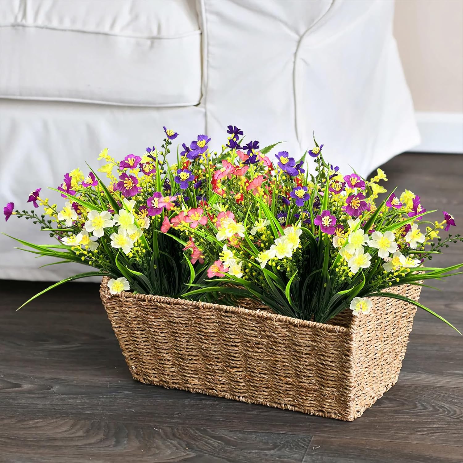 TANSHIYD 12 paquetes de flores artificiales para exteriores, resistentes a los rayos UV, flores de plástico para exteriores, no se decoloran,