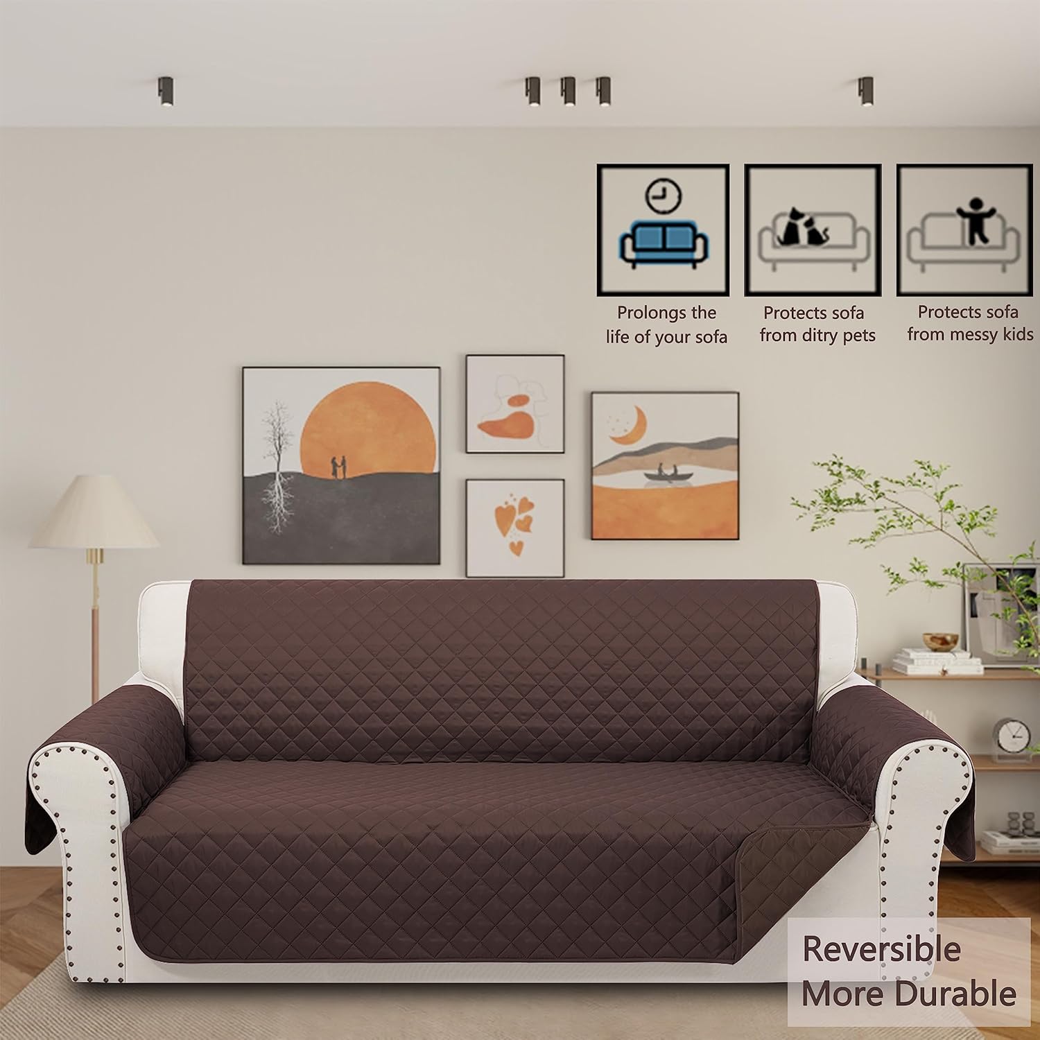 Luxshare Home Reversible Oversized Sofa Covers Couch Cover Furniture Protector for Dogs Elastic Straps Water Resistant(XLSofa,ChocolateChocolate)