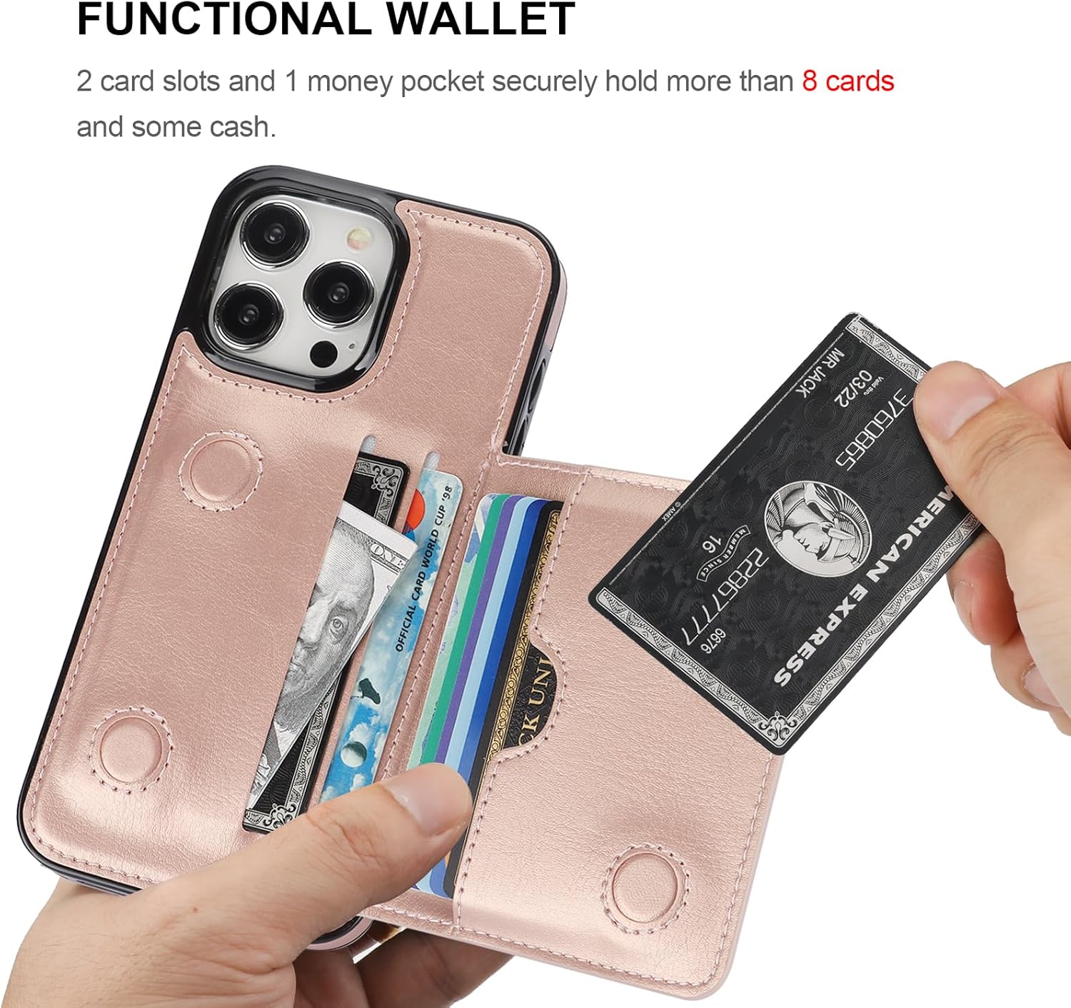 KIHUWEY Funda tipo cartera compatible con iPhone 15 Pro Max, soporte para tarjetas de crédito, de cuero de primera calidad, cierre magnético oculto,