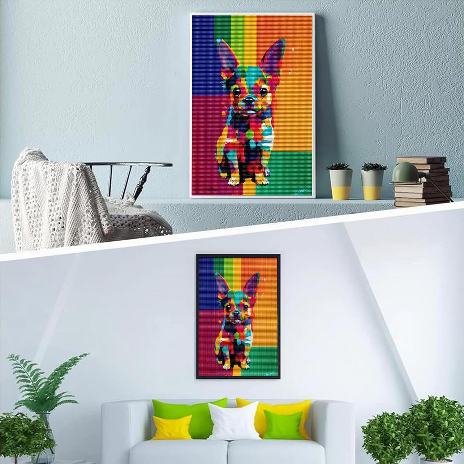 Noche Pintura de diamante 5D para adultos, kit de pintura de diamante de punto de cruz de Chihuahua, adecuado para principiantes, arte colorido de