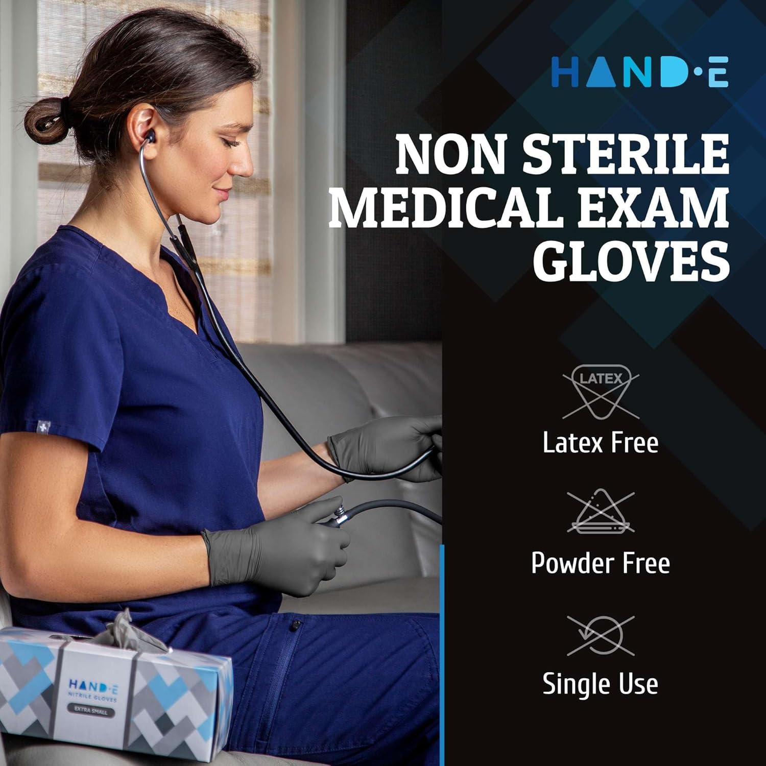 Hand-E Touch Disposable Grey Nitrile Gloves 200 Count, Latex Free Medical Gloves