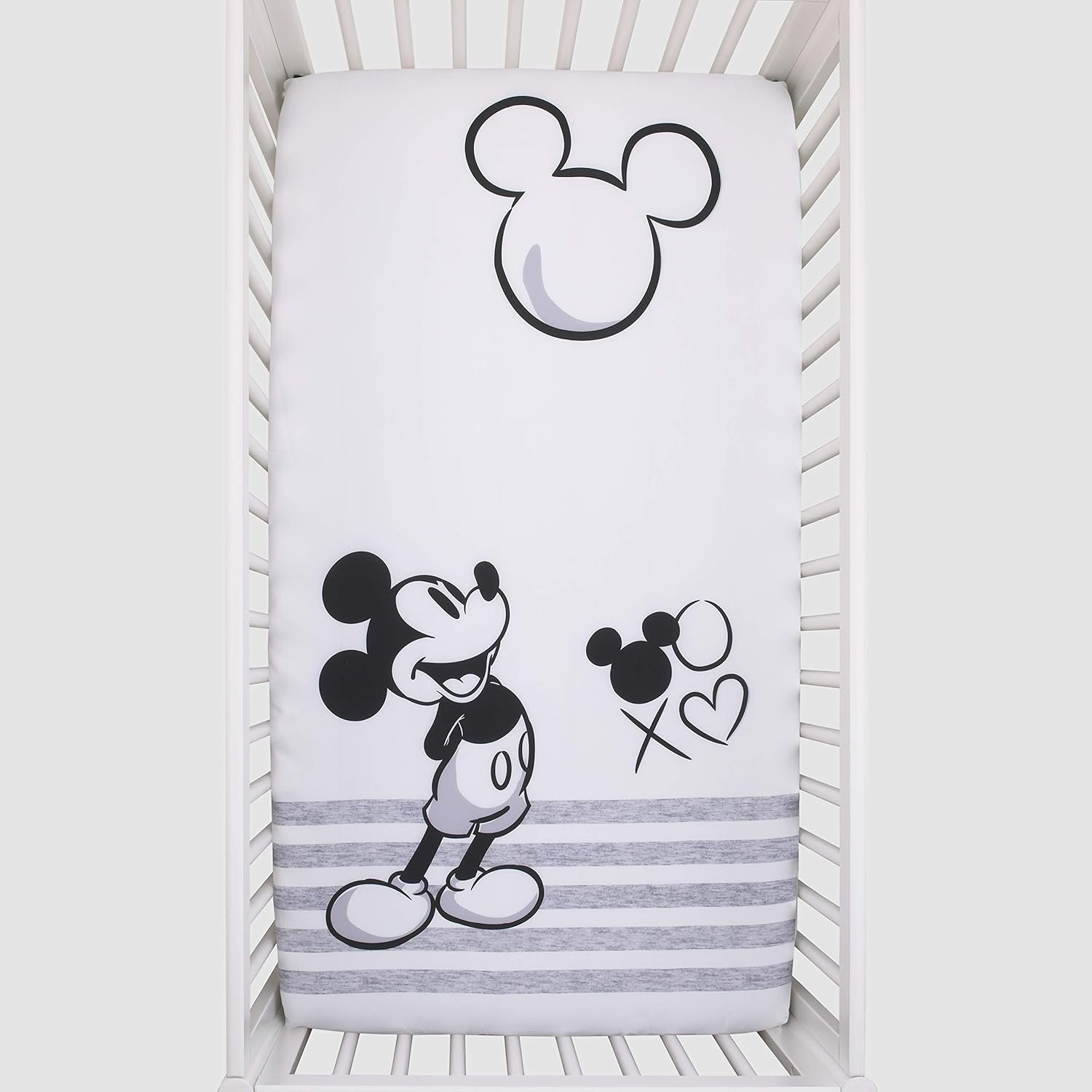 Disney Mickey Mouse – Sábana bajera ajustable para cuna, color gris, marfil y negro